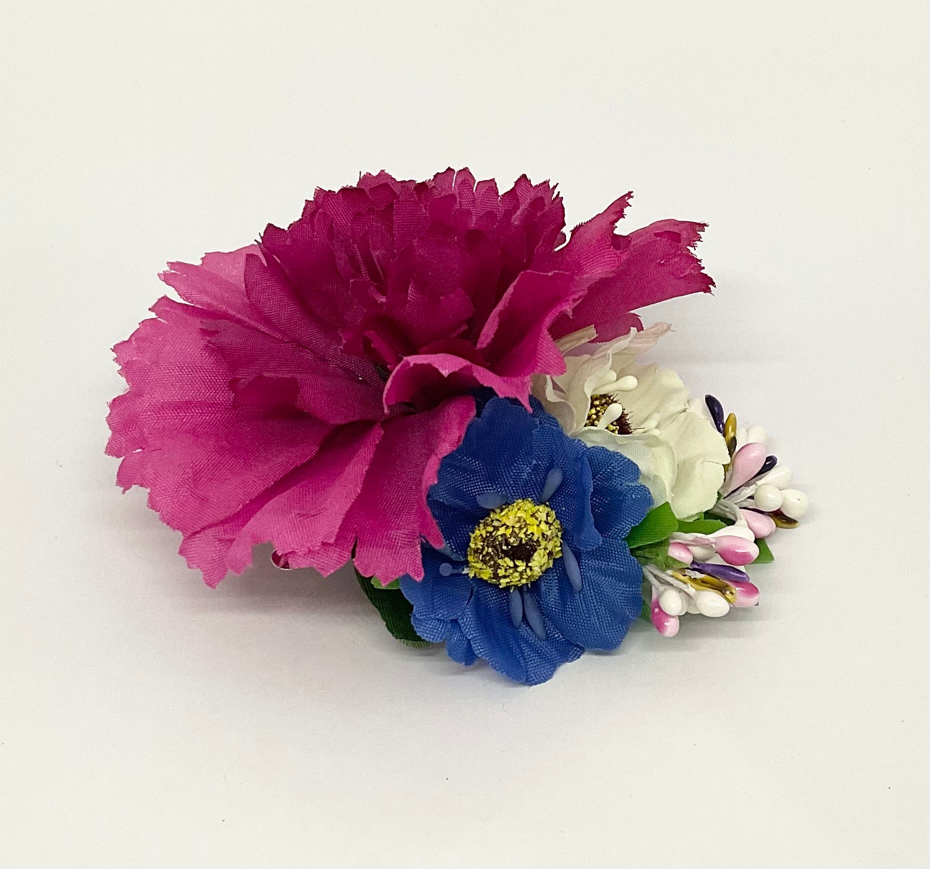 Hot Pink /Blue Carnation Hair Flower