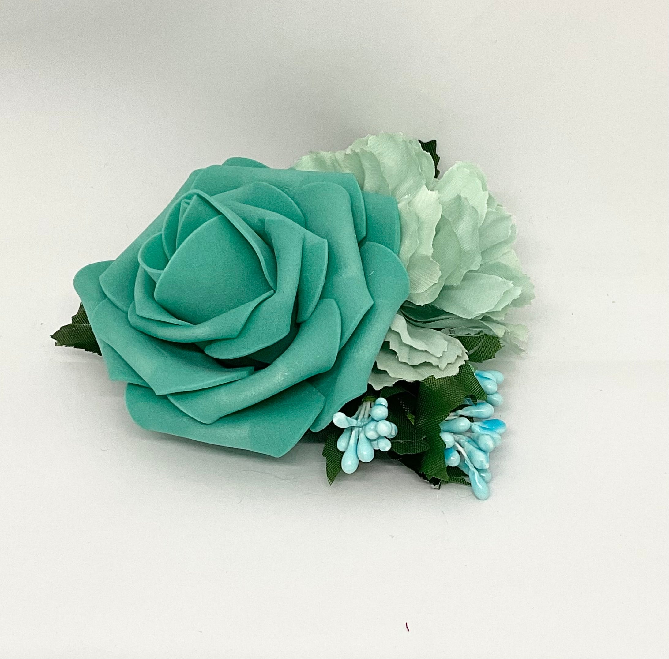 Romantic Mint and Turquoise Rose Hair Flower