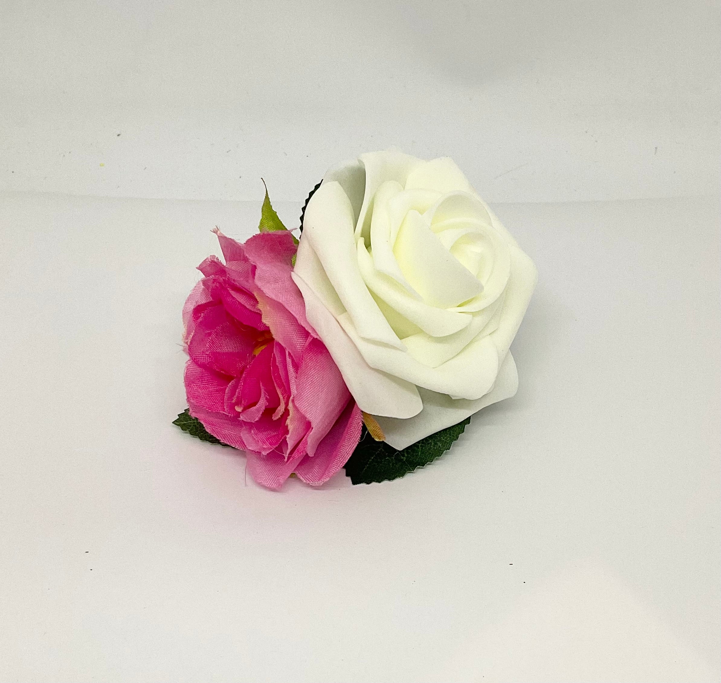 White  Rose and Hot Pink  Hair Flower