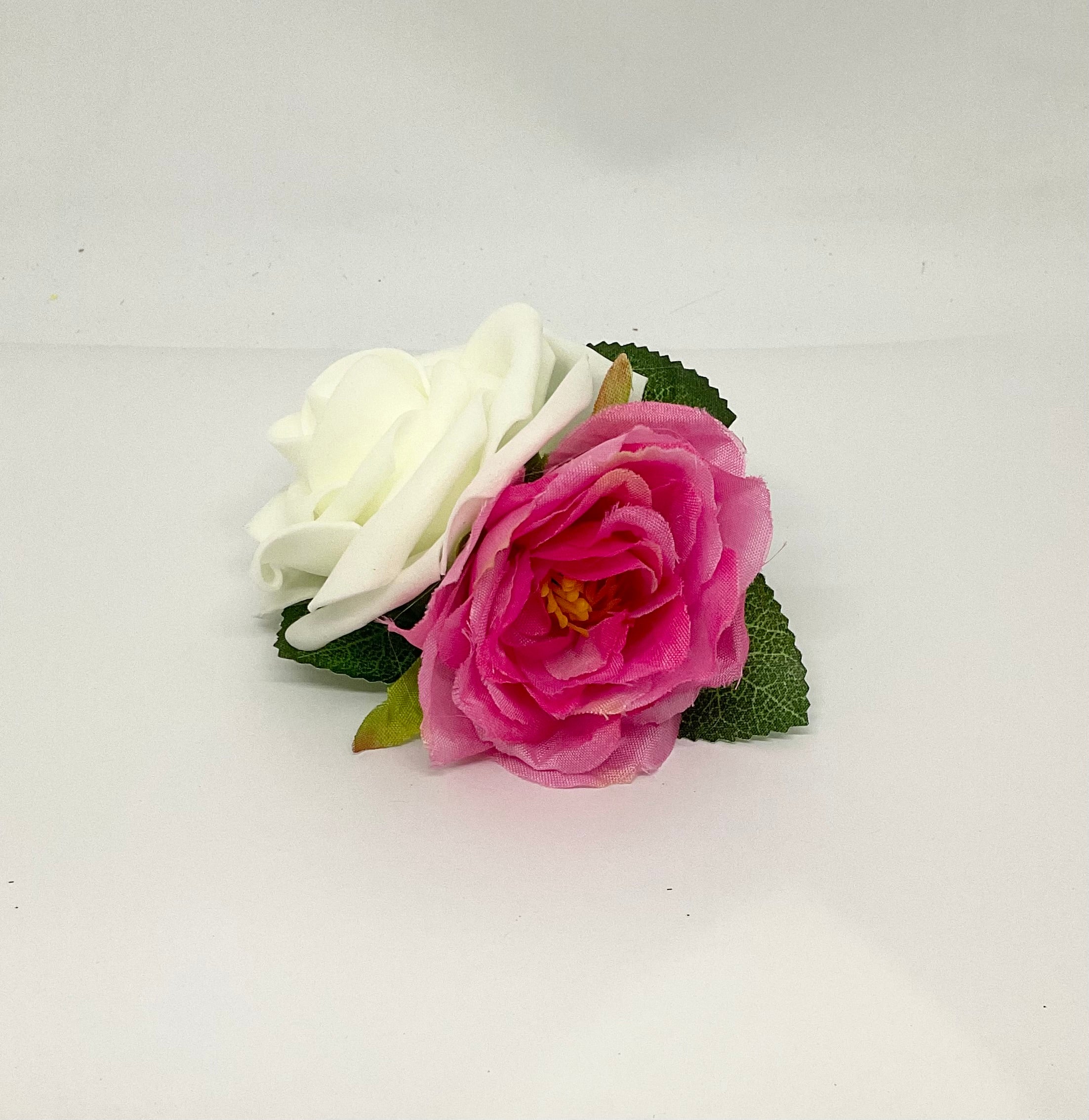 White  Rose and Hot Pink  Hair Flower