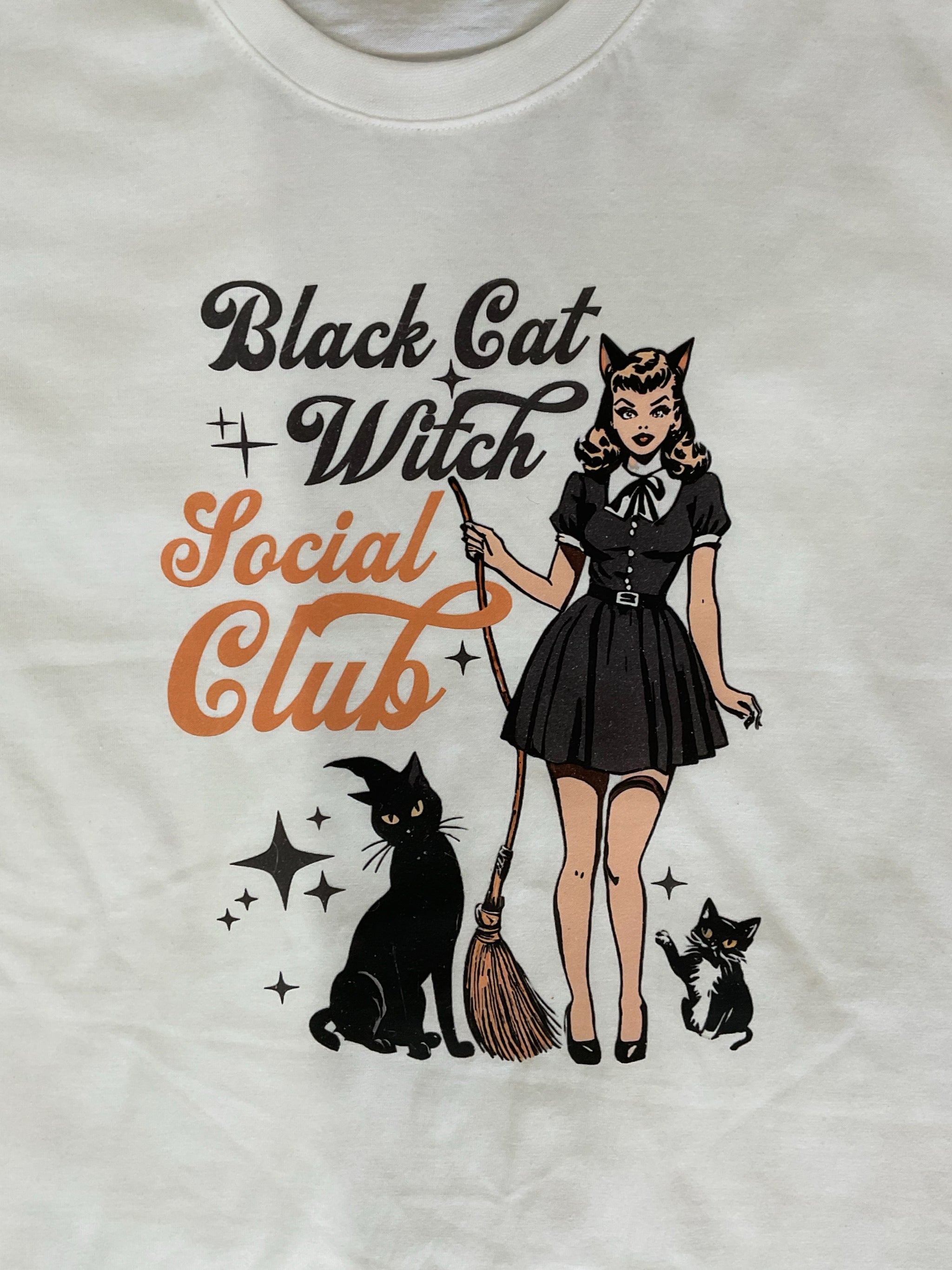 Halloween Vintage T-shirt with Black cat social club Graphic