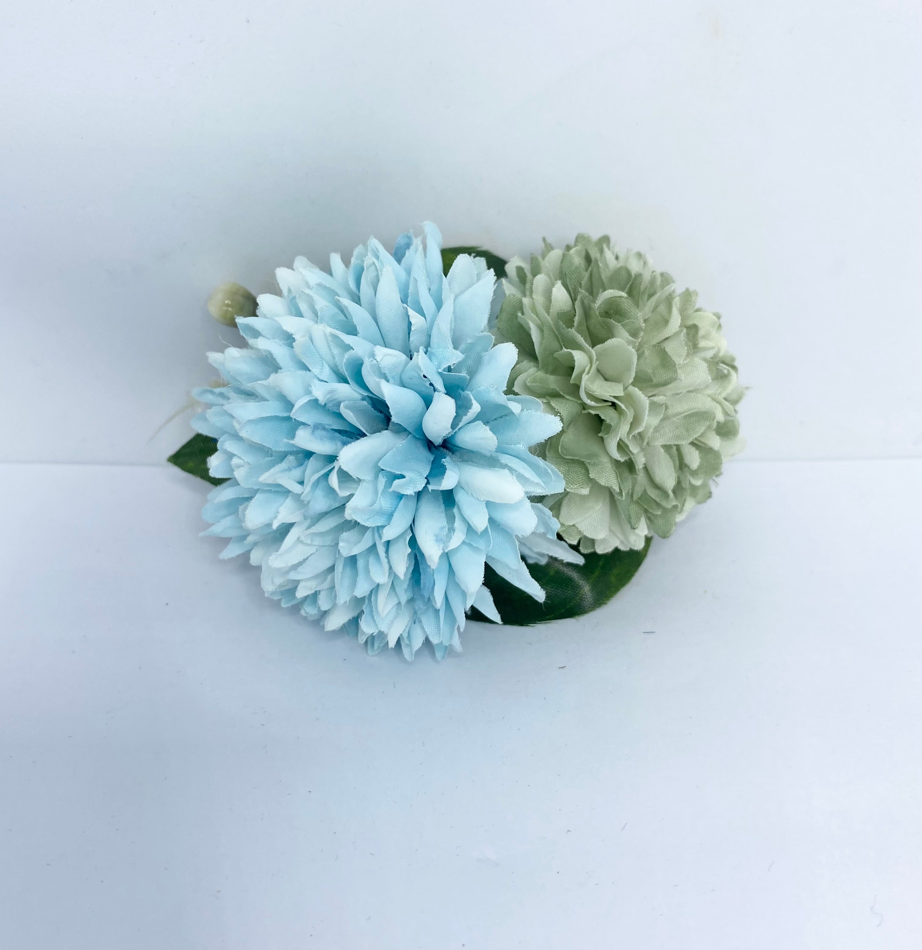 Blue/green pom pom vintage style hair flower for pin-up 1940s and 1950s hair styling