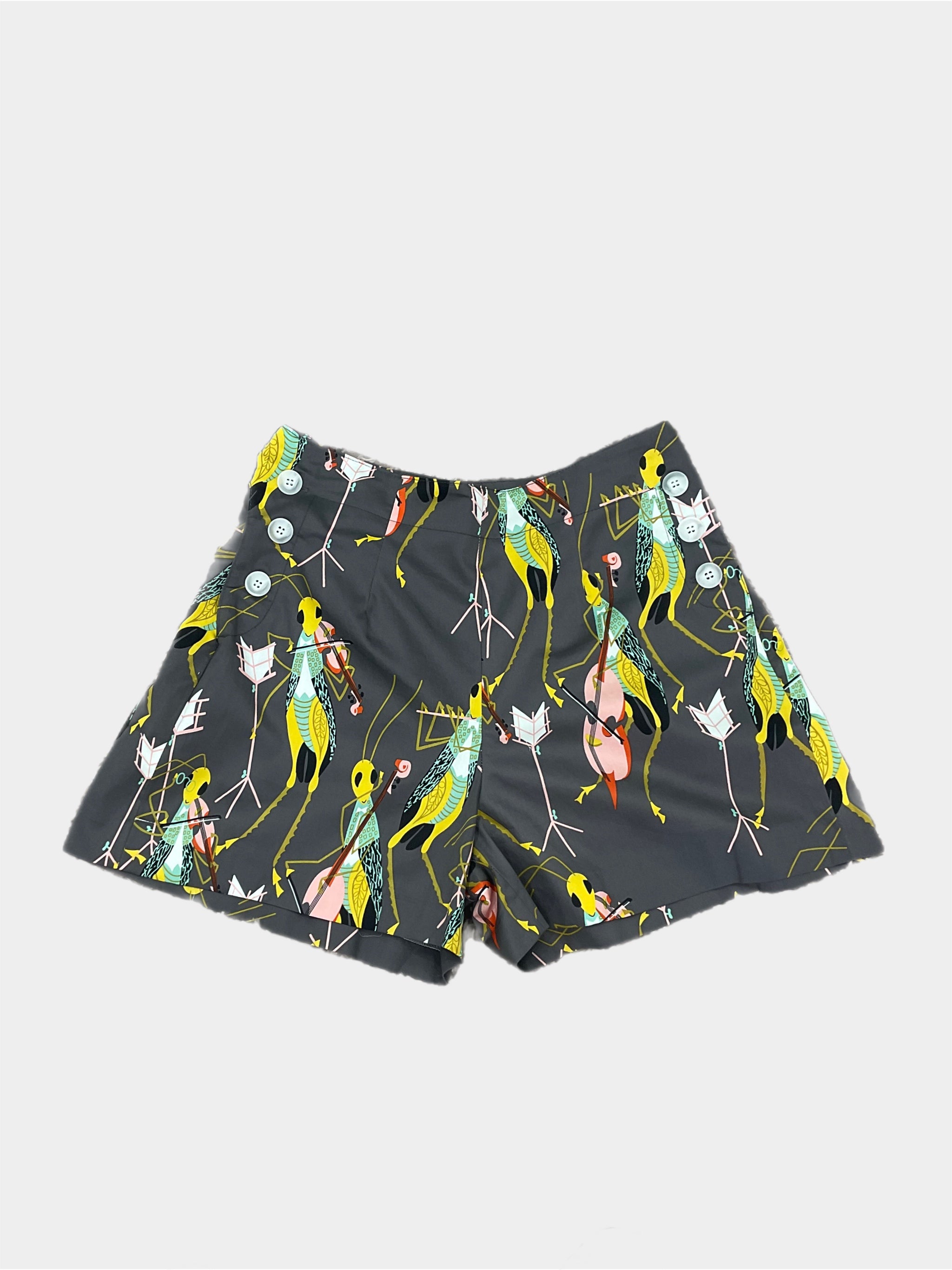 1940's Button Shorts Boppin Hopper Retrospec'd Clothing Novelty print pin-up beach shorts