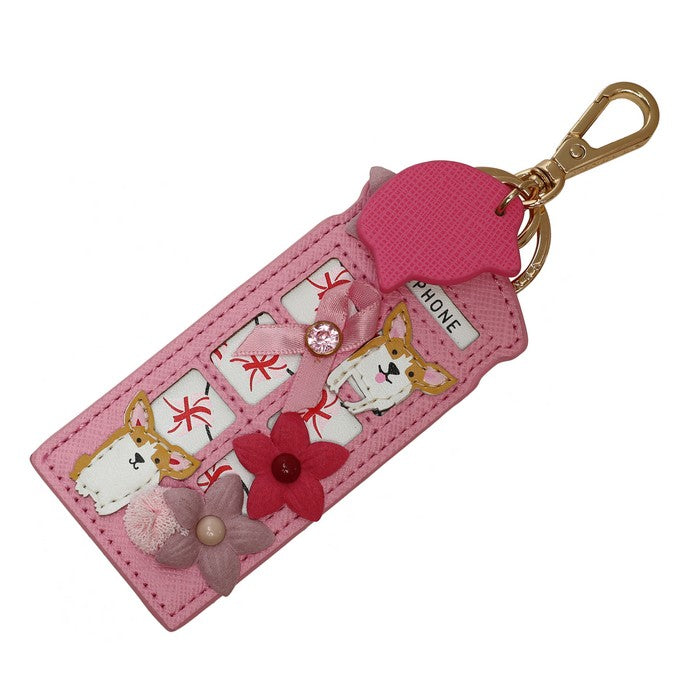 Vendula Pink Ribbon Foundation-London Cats & Corgis Floral Pink Telephone Key Charm