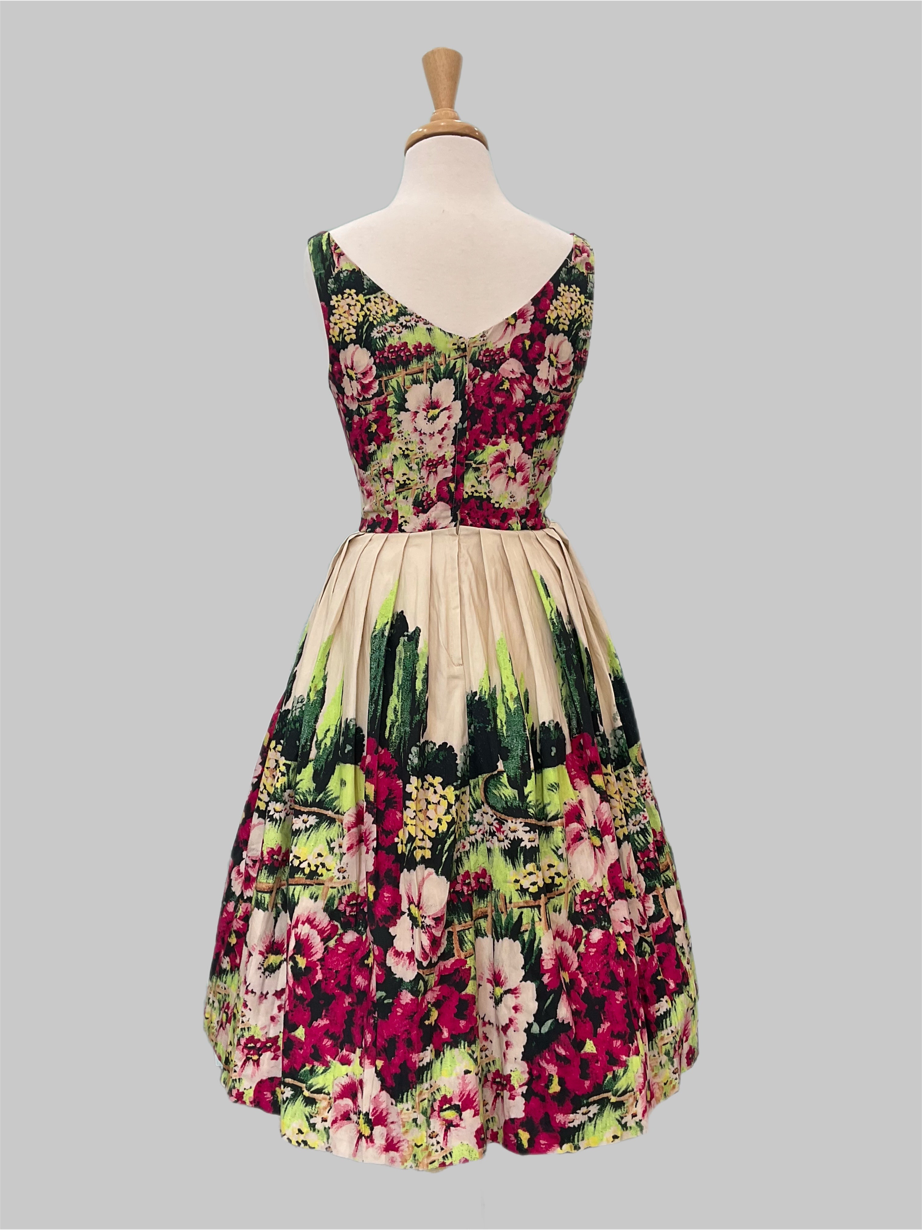 vintage garden party dresses Roce Print Sleeveless Classic 1950S Vintage Garden Party Dress