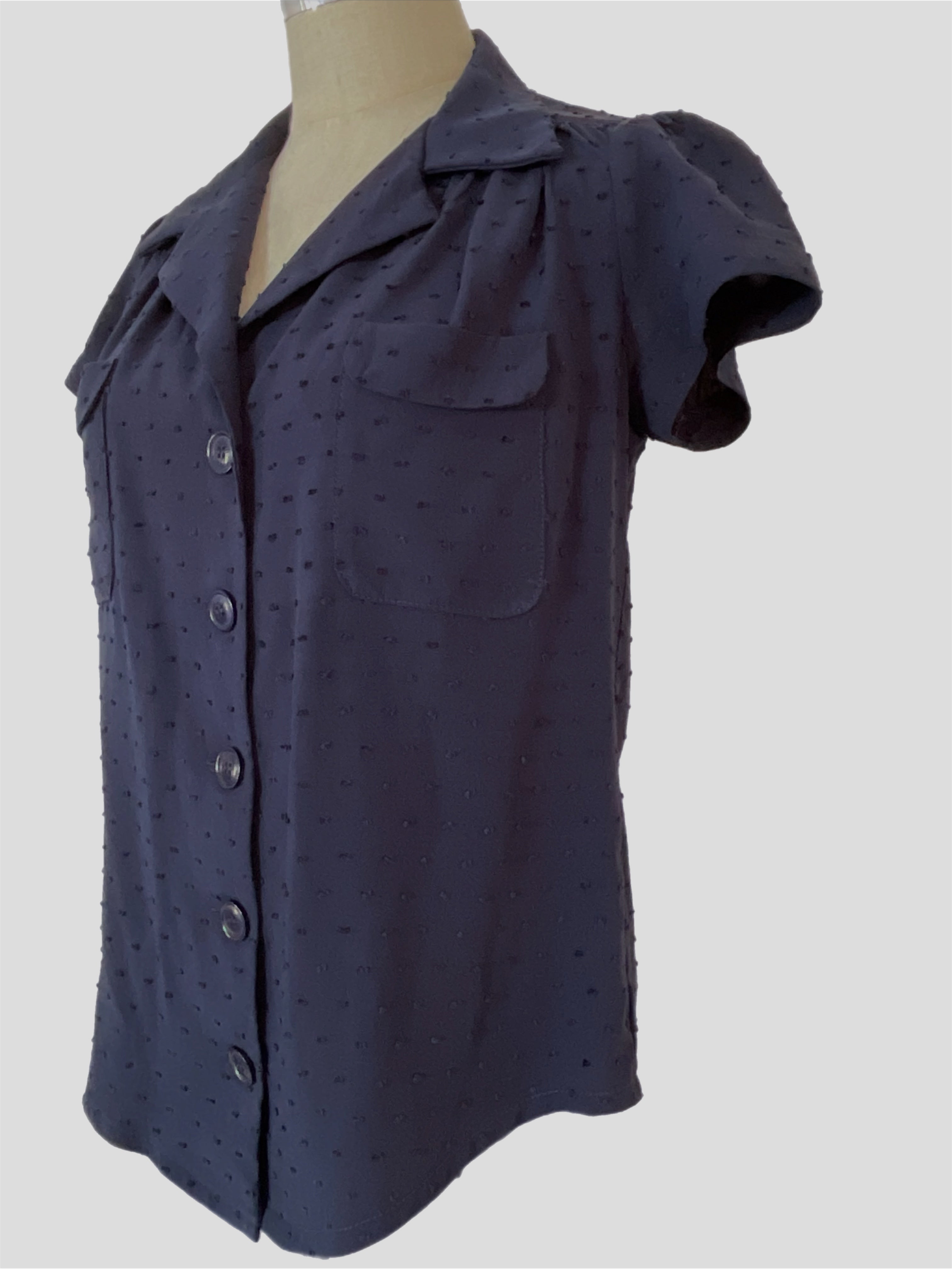 Evita 1940s navy textured vintage style blouse.