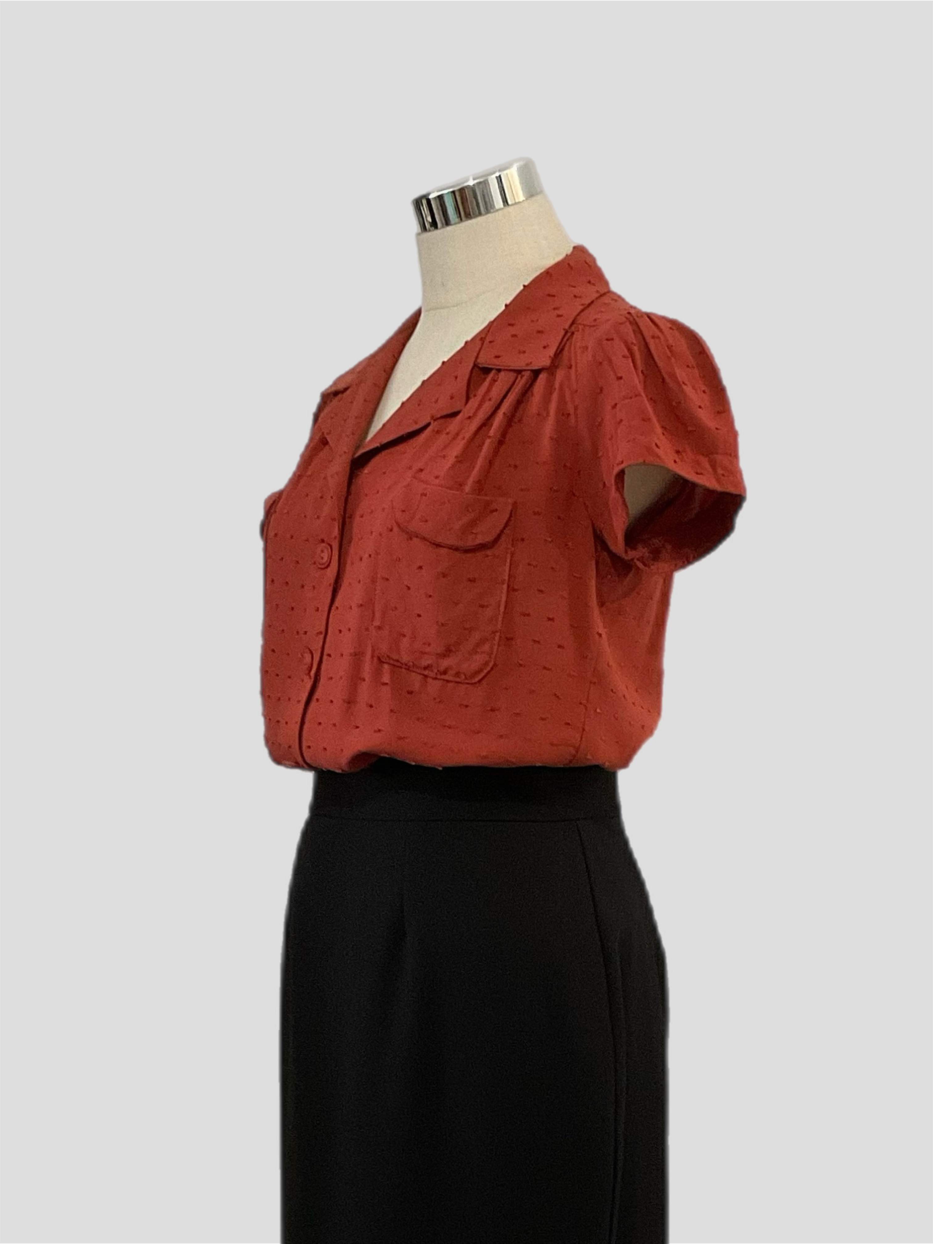 Ro Rox Eva Women’s Top - Vintage 1950s Blouse Top - Cut Out Neckline Short Sleeve Machine Washable Rockabilly Ladies Top Button Down Collar Style Comfortable Durable Retro Blouse