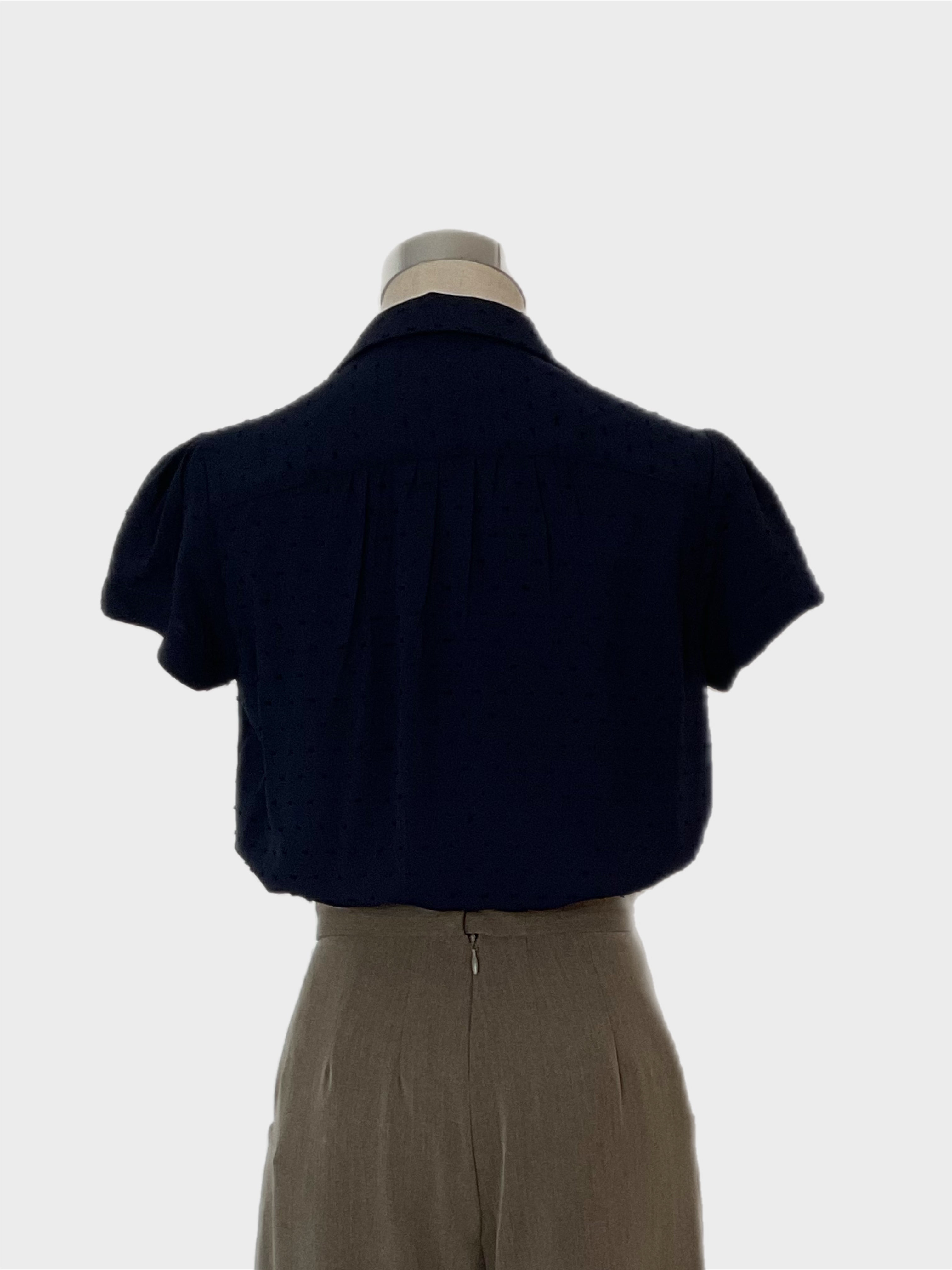 Evita navy textured vintage style blouse-Retrospec’d with Hepburn taupe swing pants