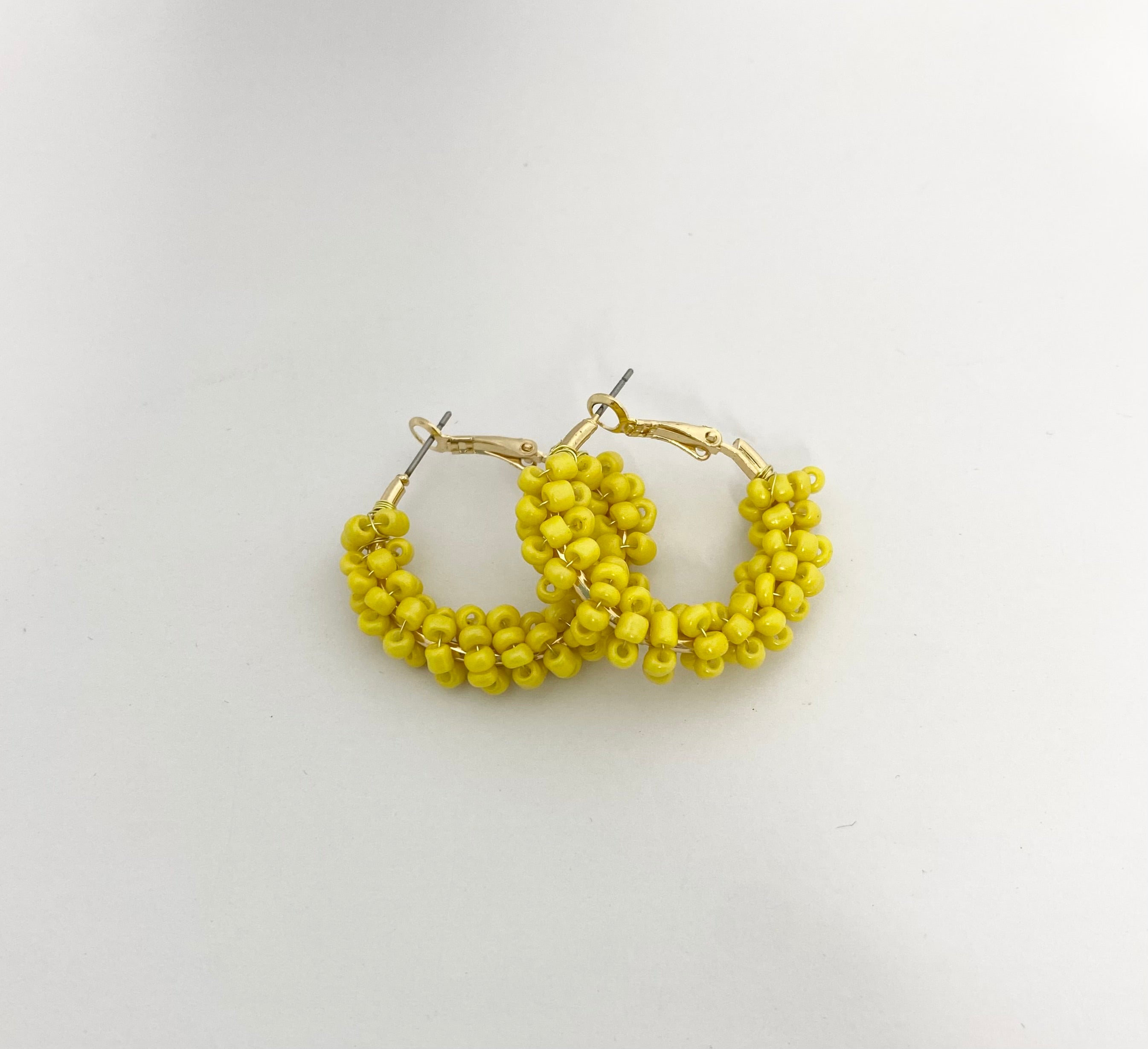 Fiesta Vintage style Yellow beaded hoop earrings pin up rockabilly fun Earrings