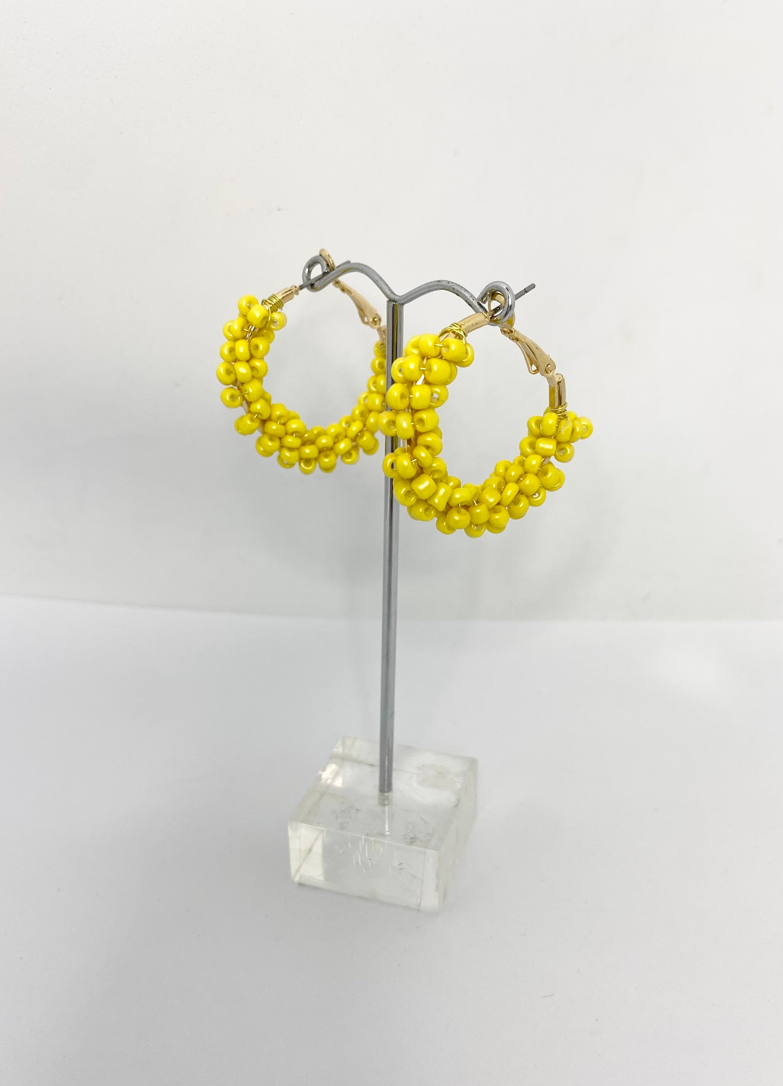 Fiesta Vintage style Yellow beaded hoop earrings pin up rockabilly fun Earrings