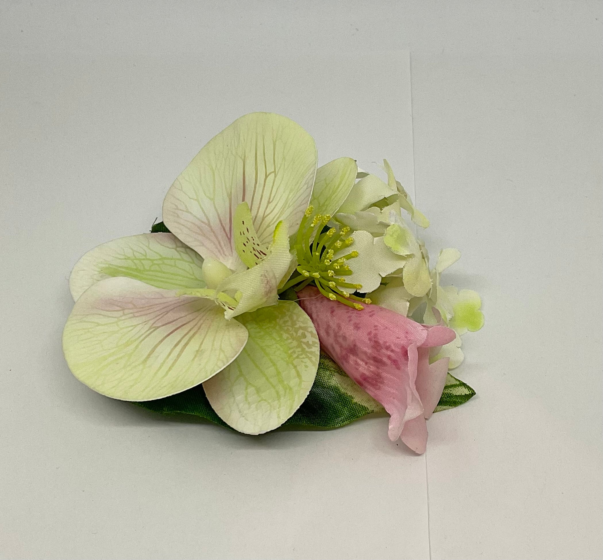 White /Pink/Light Green Orchid Hair Flower