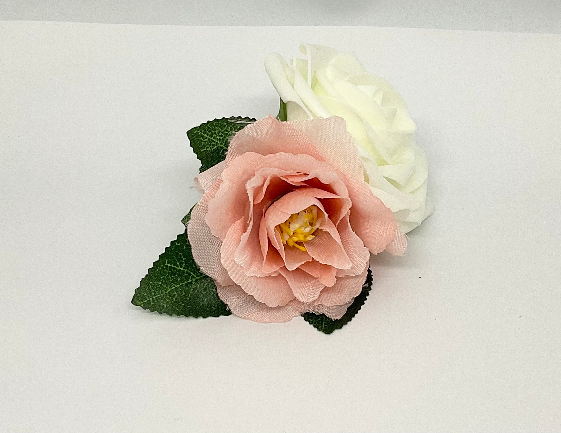 White  Rose and Pink Hair Flower