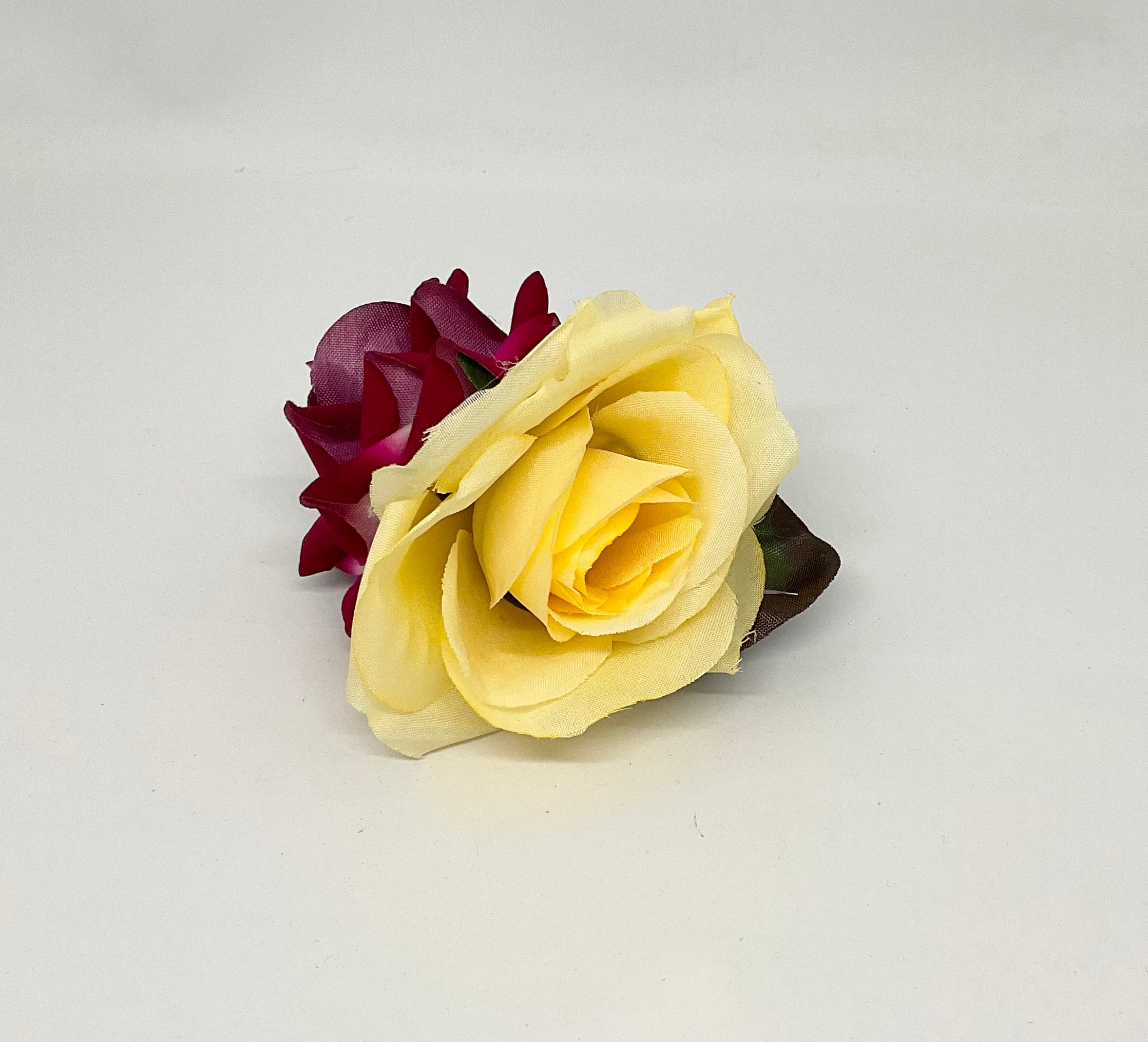 Large yellow Rose and small red Hair Flower