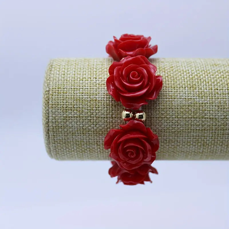 Rose Bud Red Stretch Vintage style Bangle