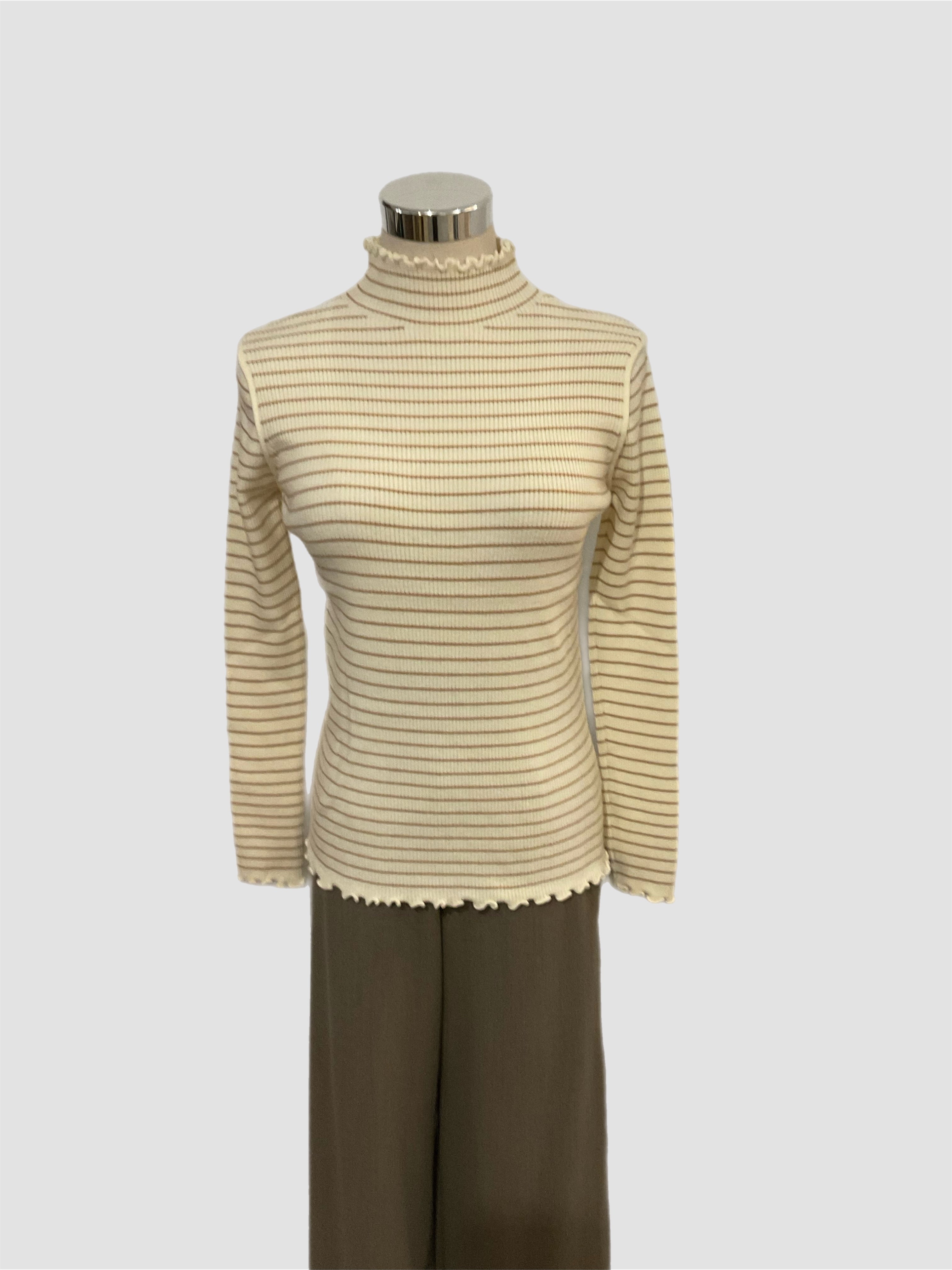 High Neck Striped Knit Cream