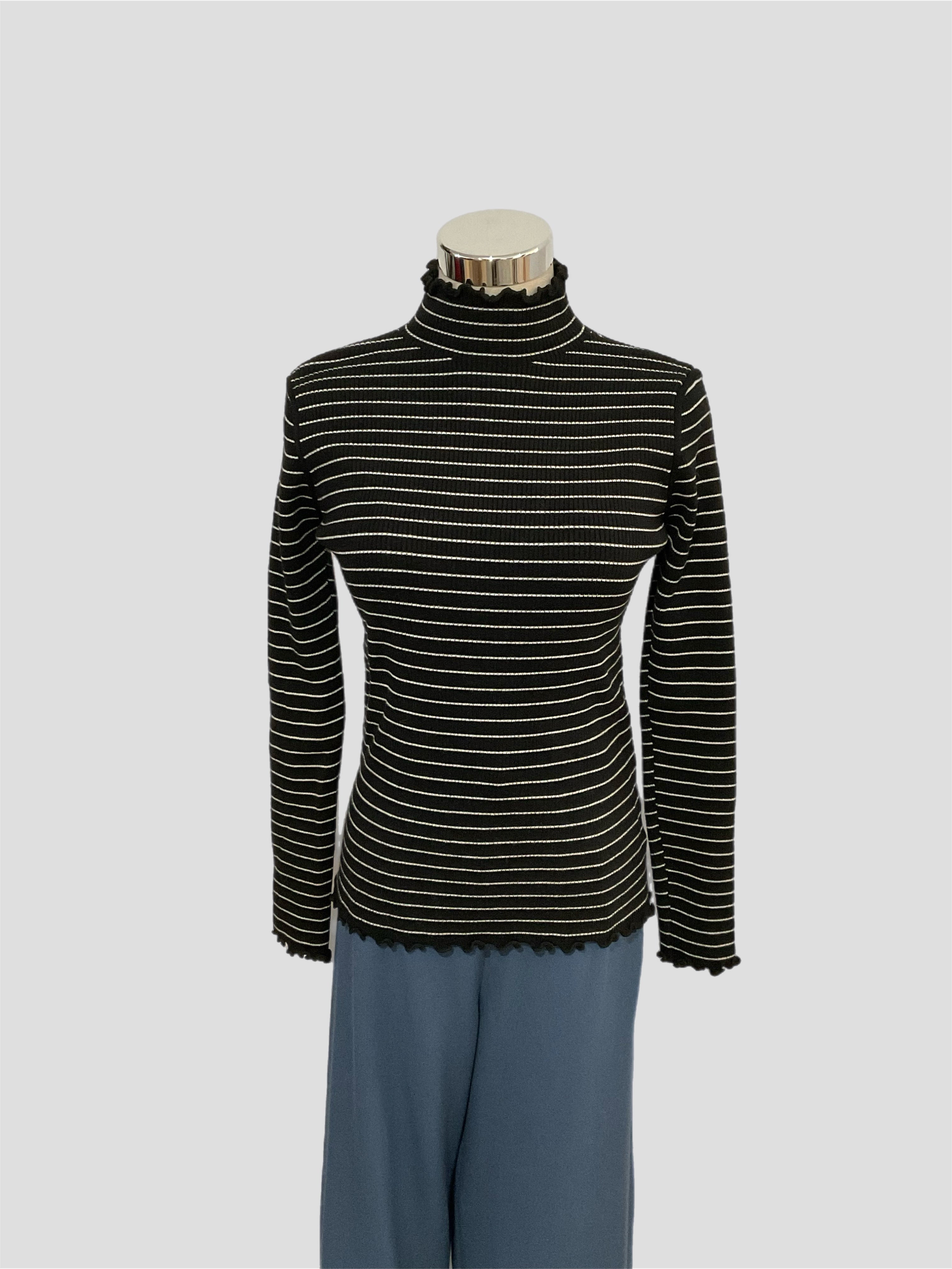 High Neck Striped Knit Black