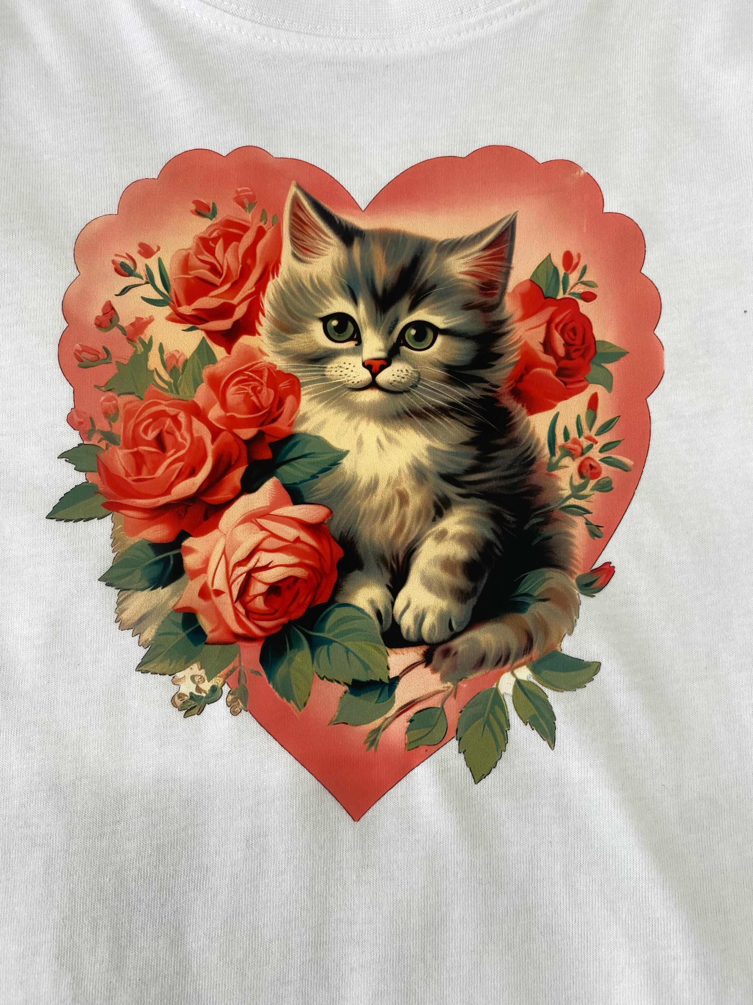 Valentine Kitten  Vintage T-Shirt White