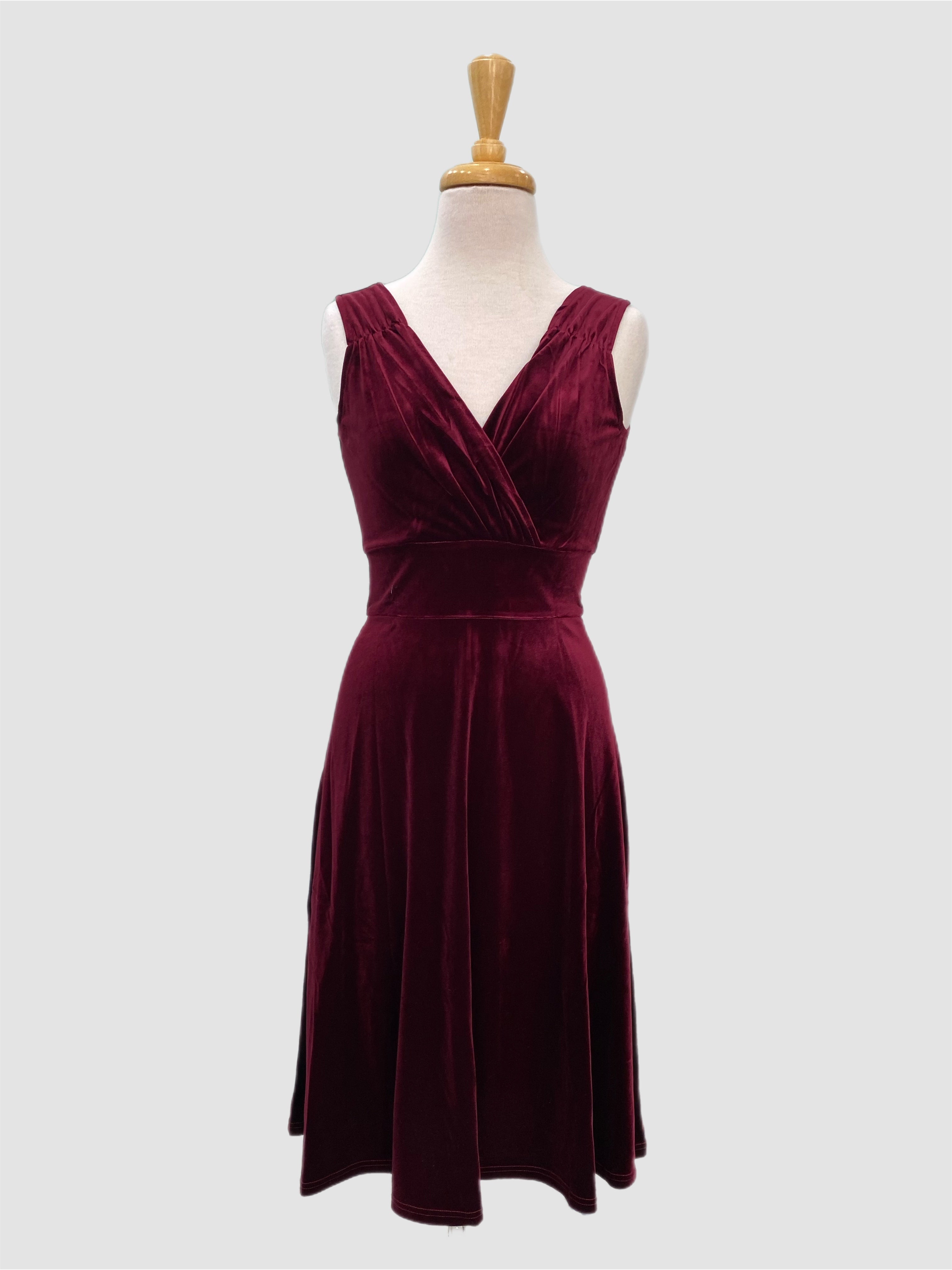 Charlotte Velvet Vintage style Dress Burgundy