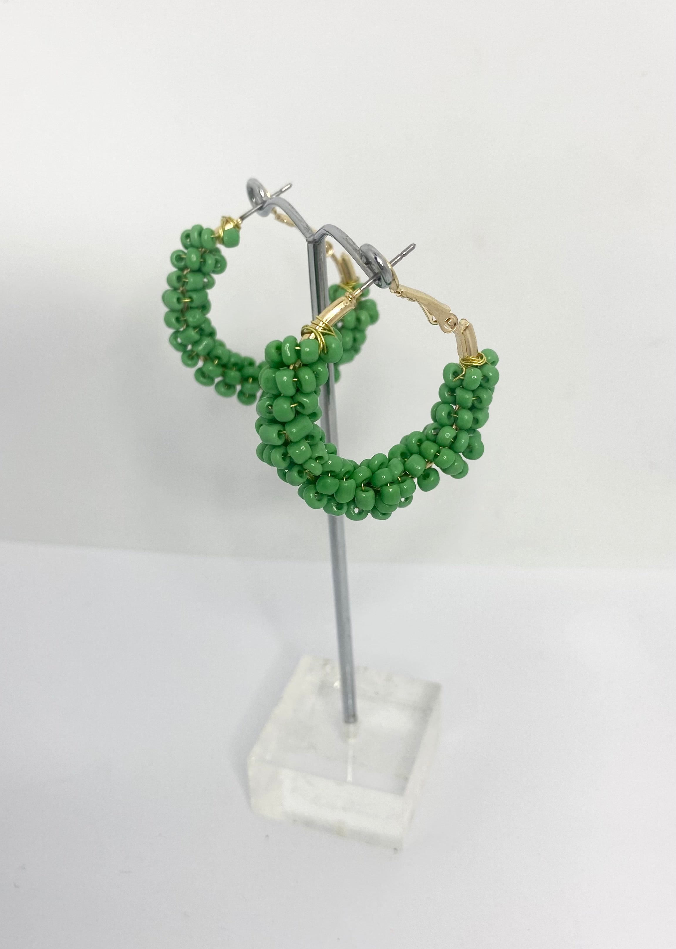 Fiesta Green small 1950s style  Beaded Hoop Earrings