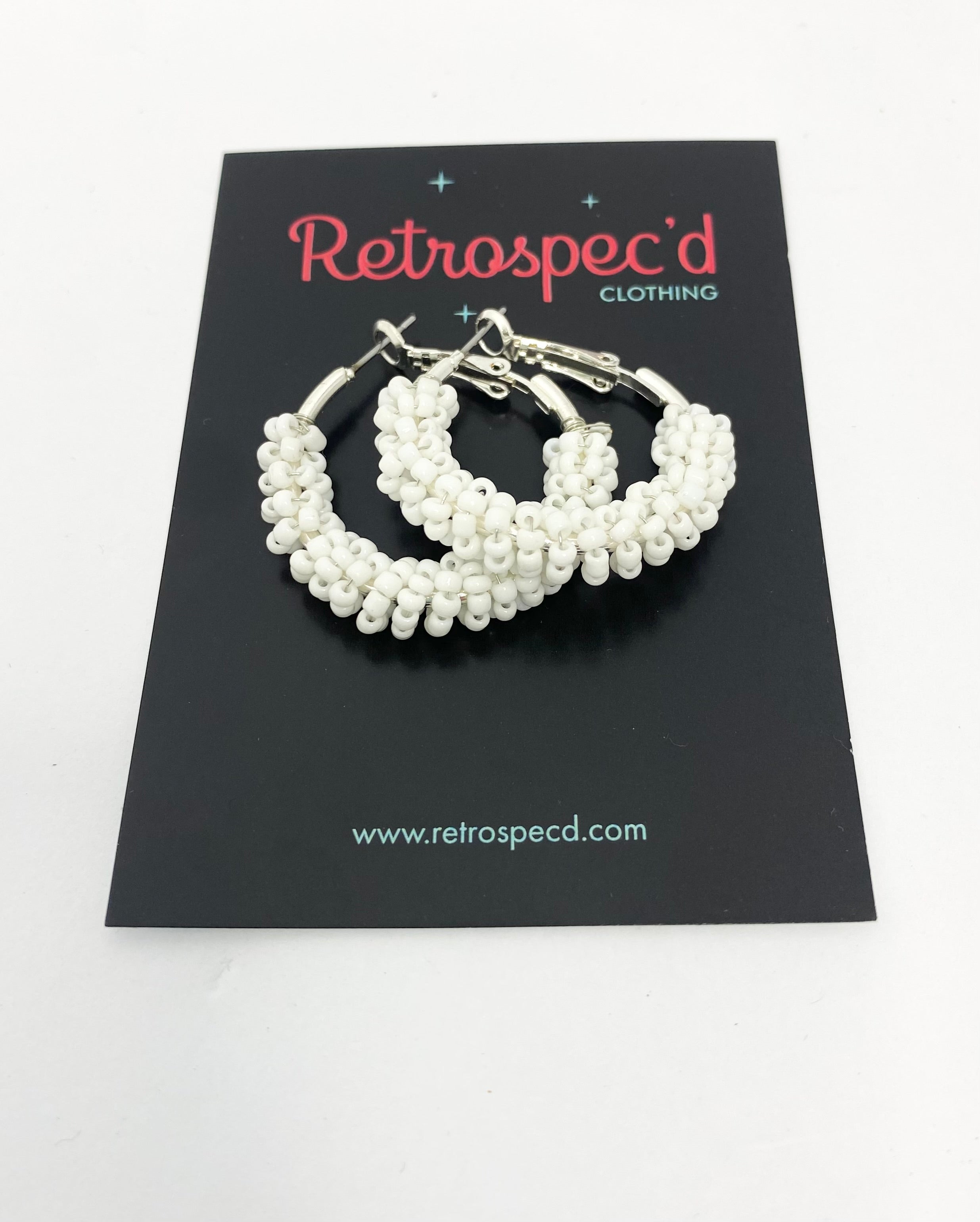 Fiesta White small 1950s style  Beaded Hoop Earrings
