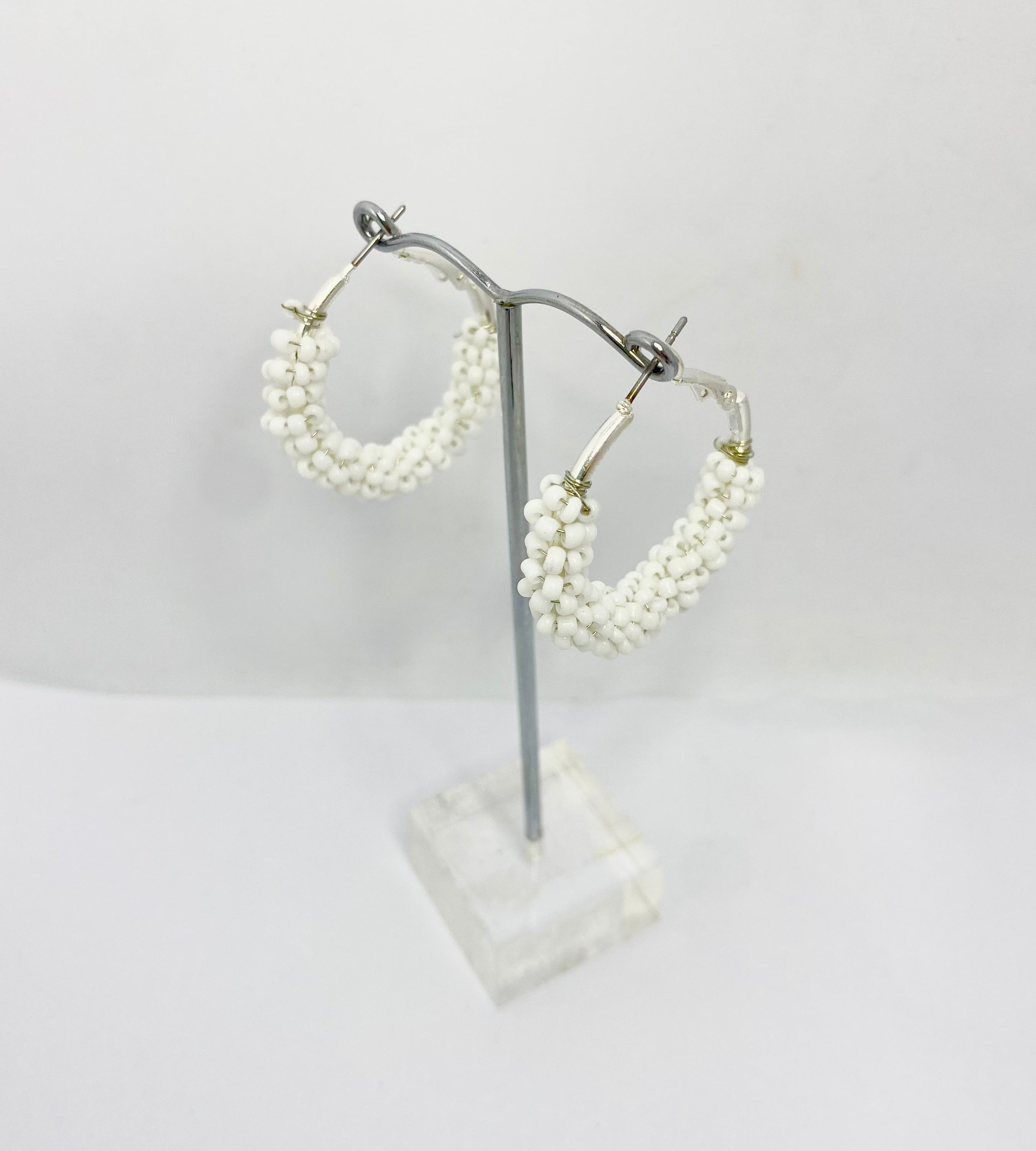 Fiesta White small 1950s style  Beaded Hoop Earrings