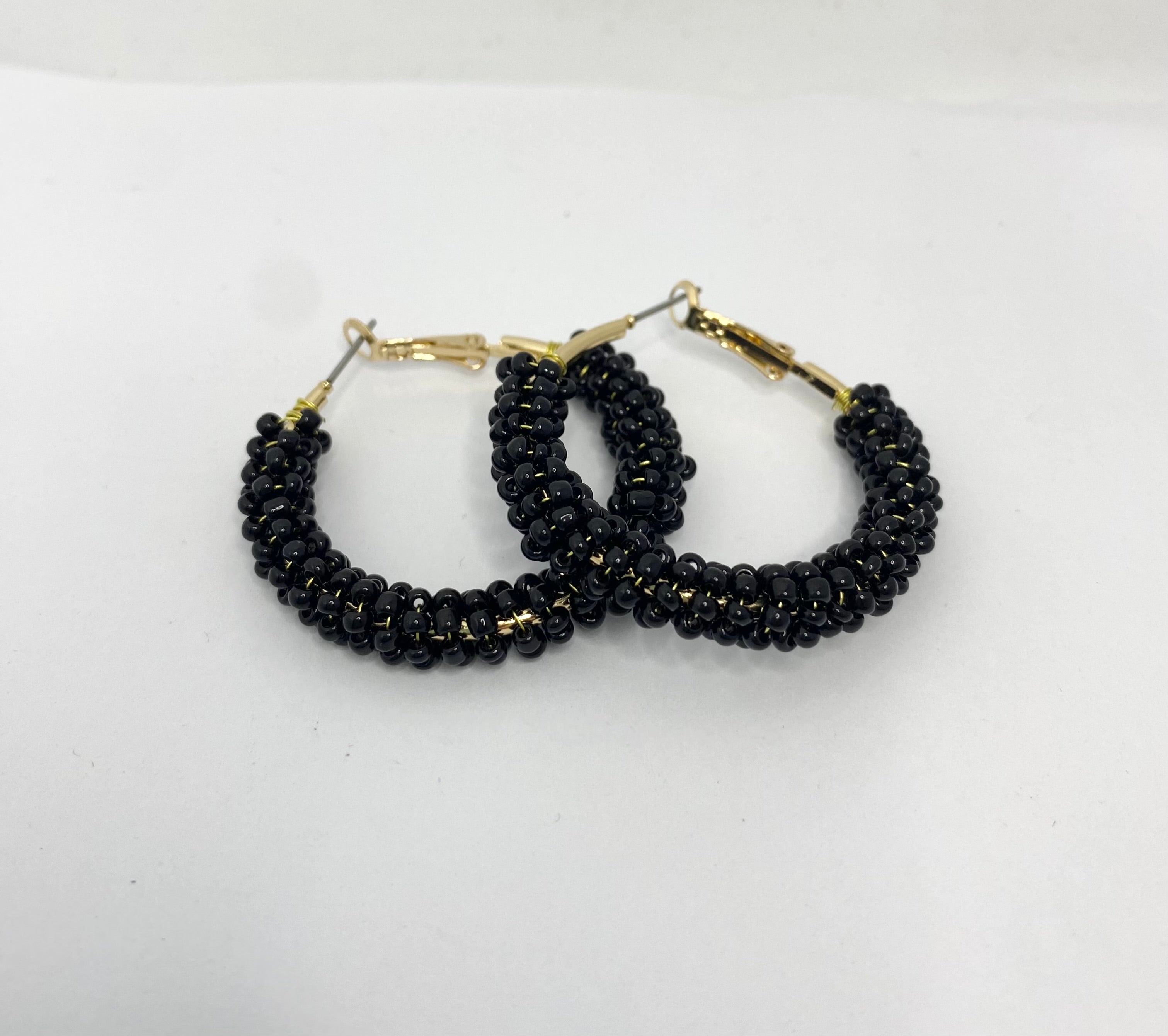 Sherbet Black Matt 1950s style  Beaded Hoop Earrings