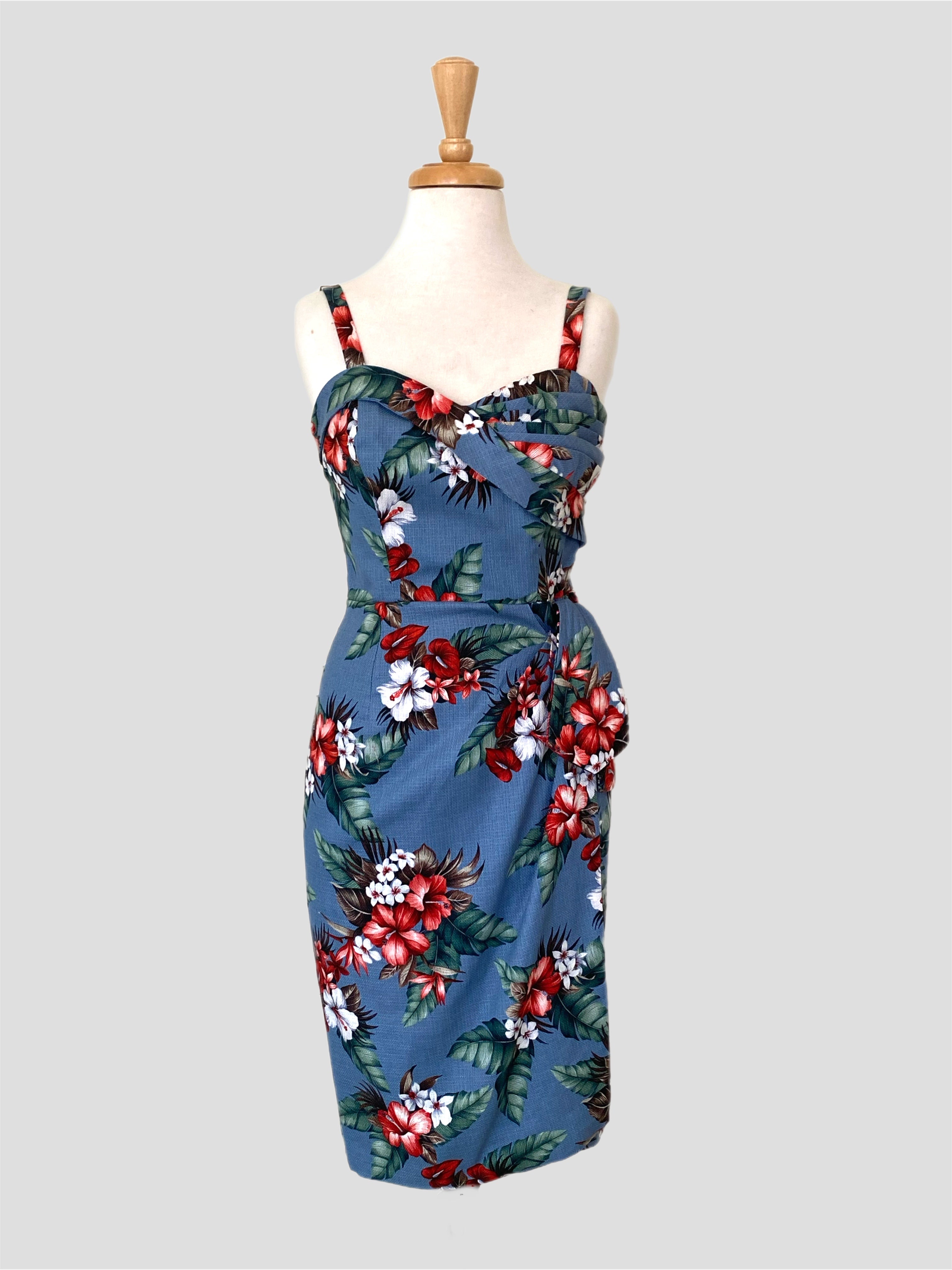Lou-Anne  Blue Hawaiian Sarong Vintage style Dress