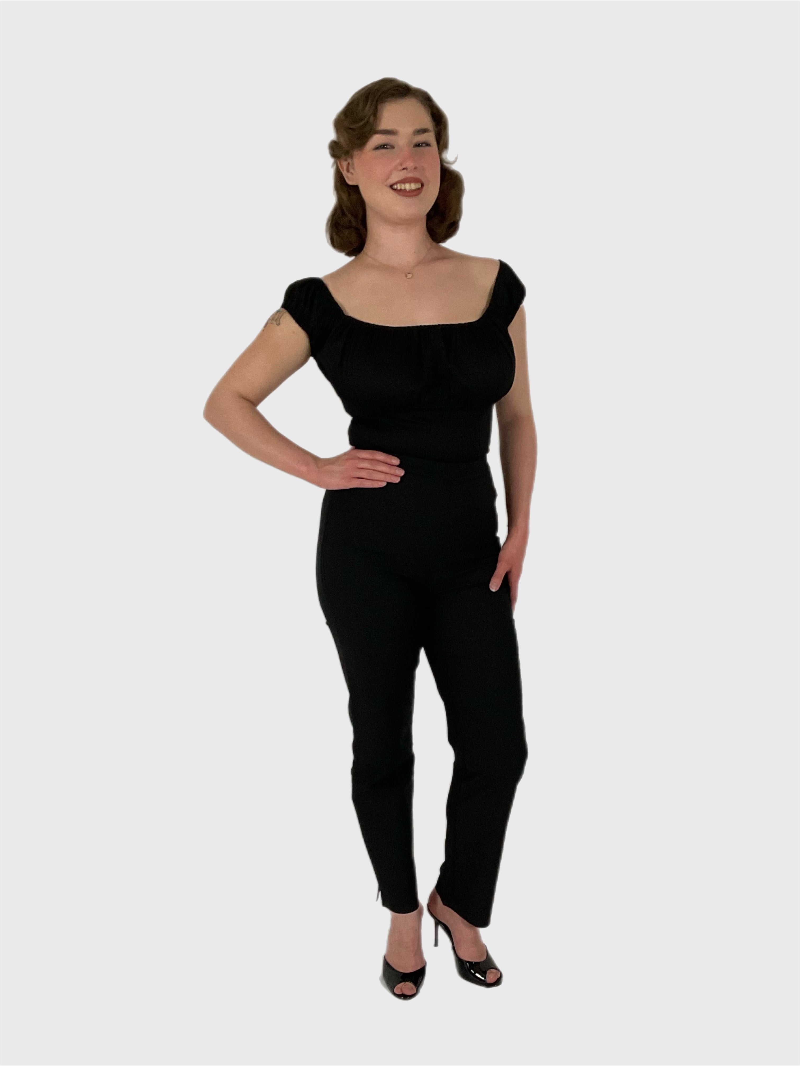 Peasant  Vintage Style Top Black