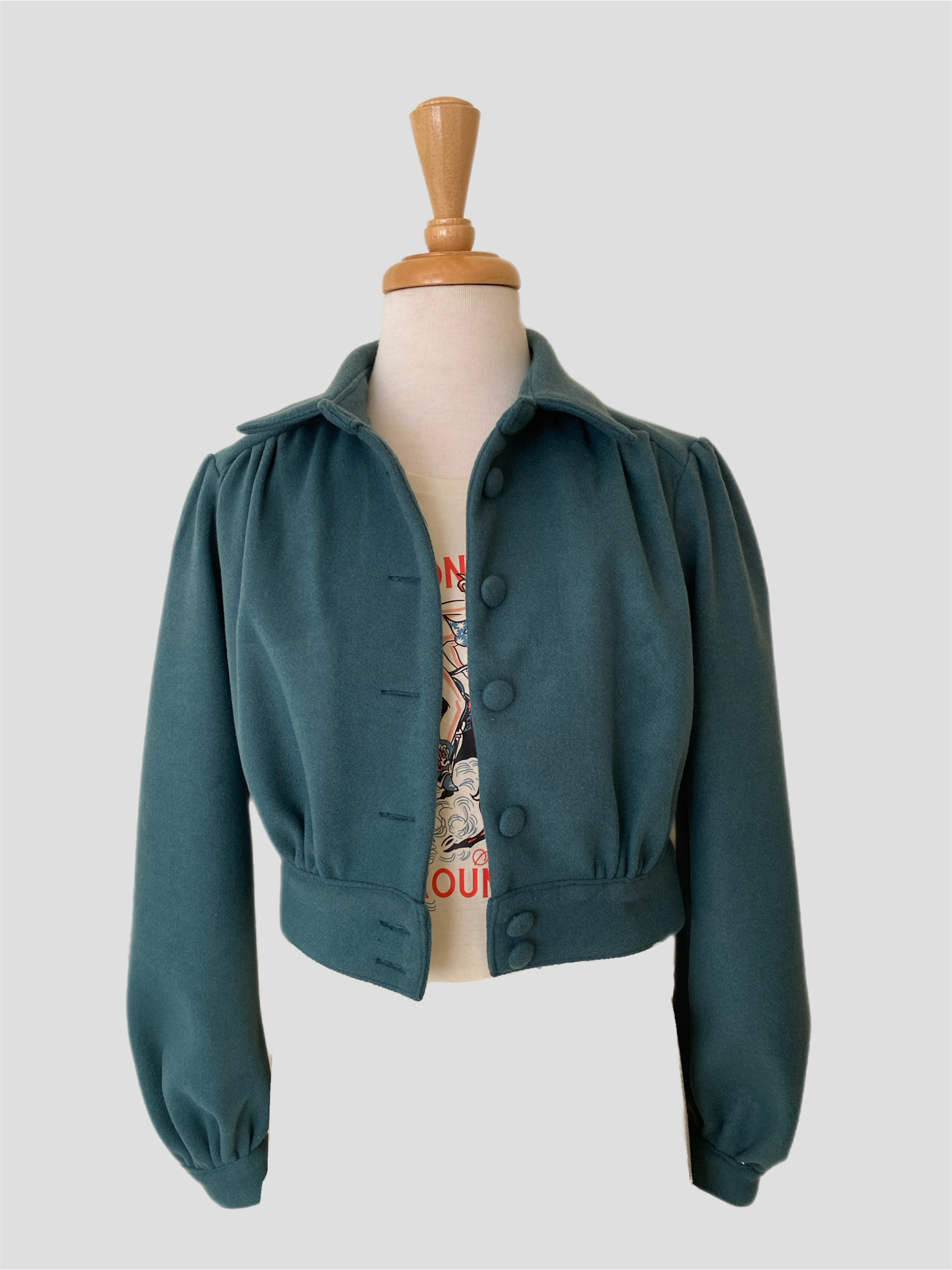 Rosie dark Green cropped vintage style jacket in warm flannel fabric 1950s rockabilly style