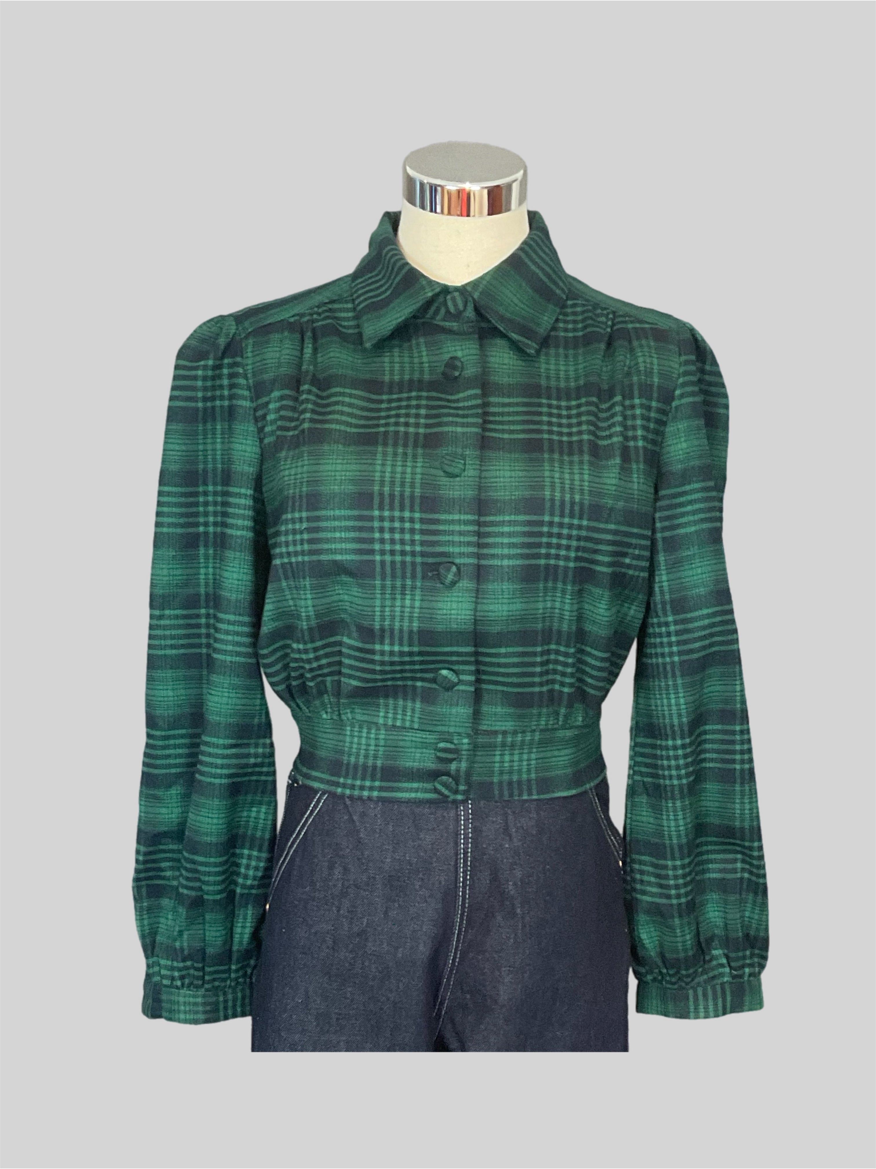 Rosie Dark Green/navy plaid  cropped Jacket vintage rockabilly style.