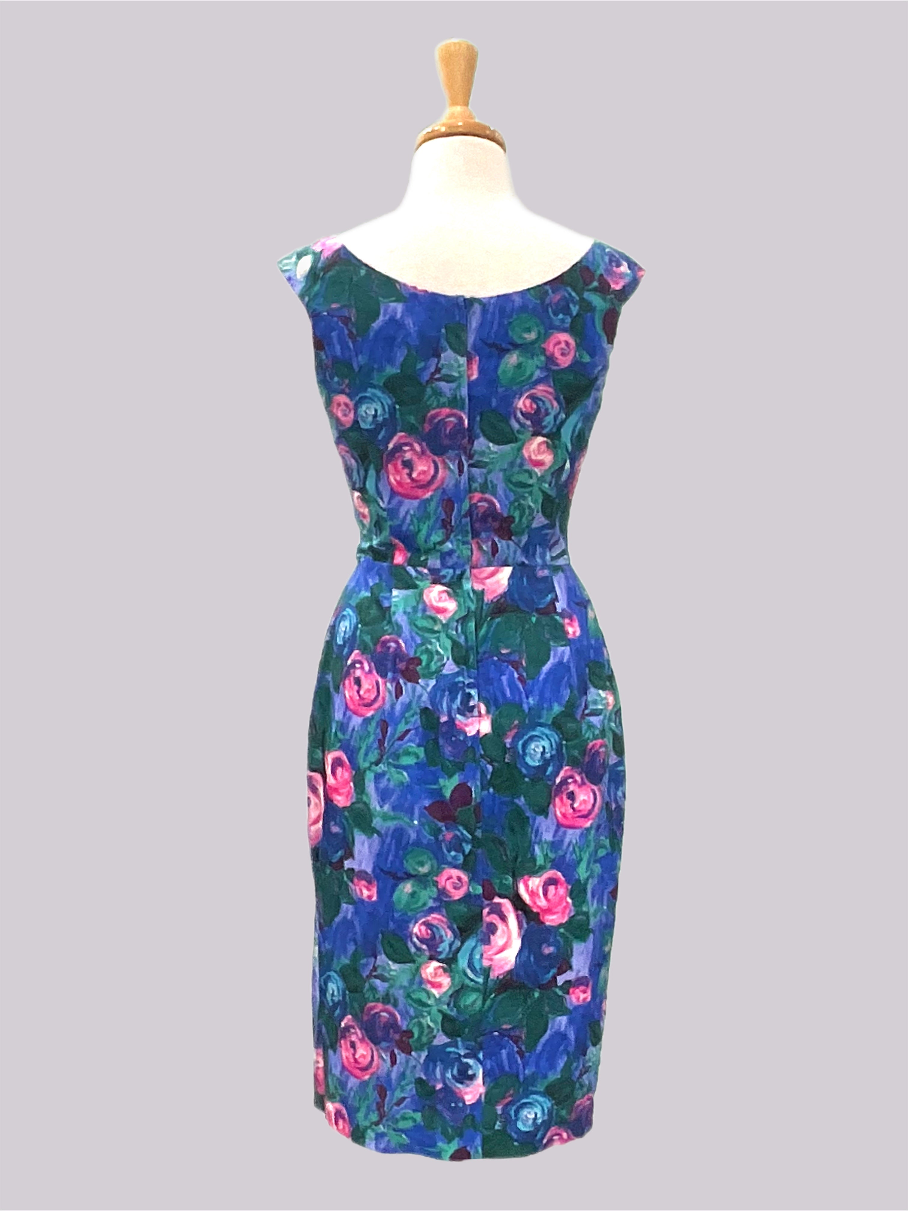 ruby Anne  1950s vintage style dress blue floral pencil dress