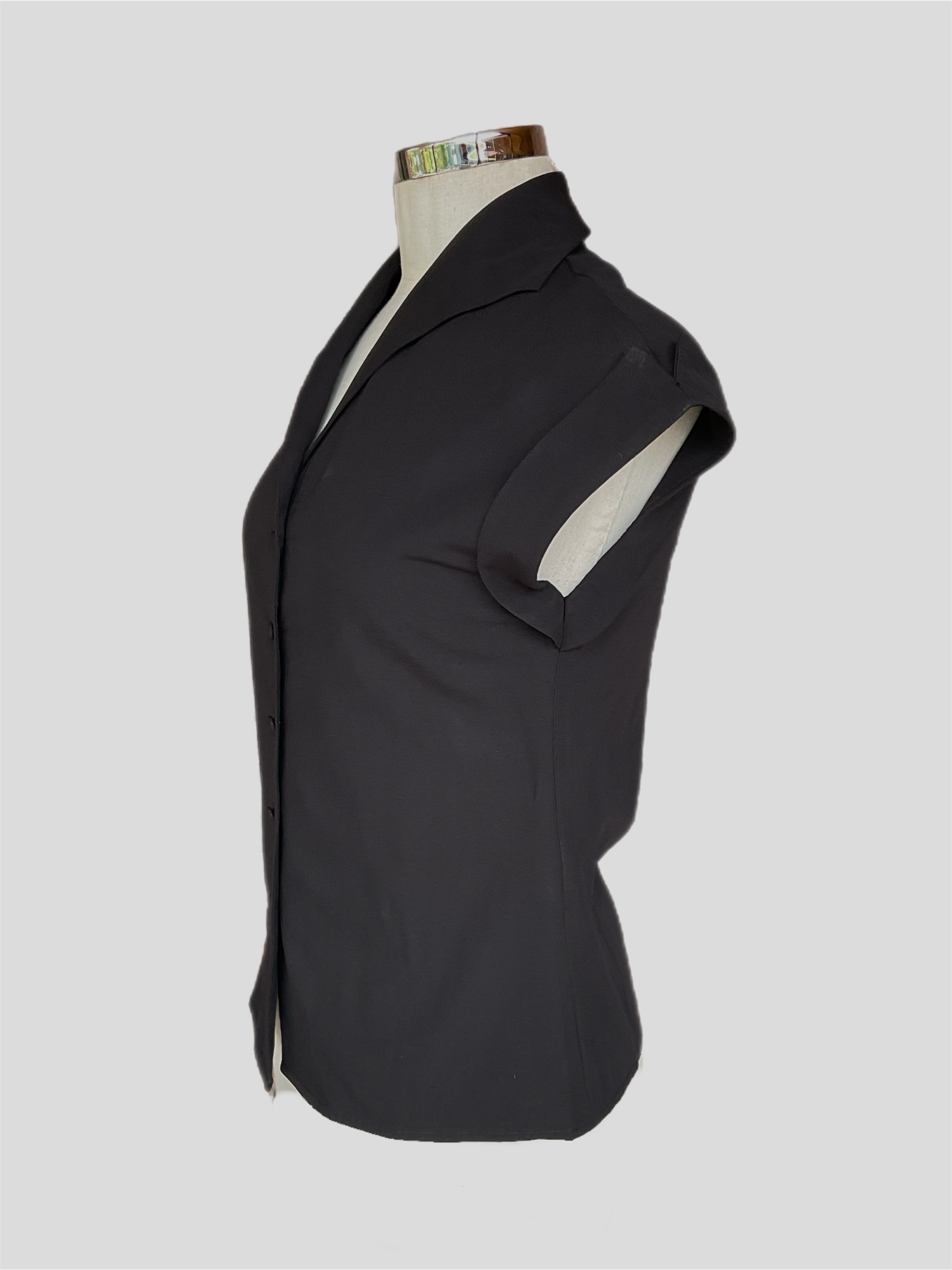 Tammy black cotton vintage style blouse with self covered buttons.