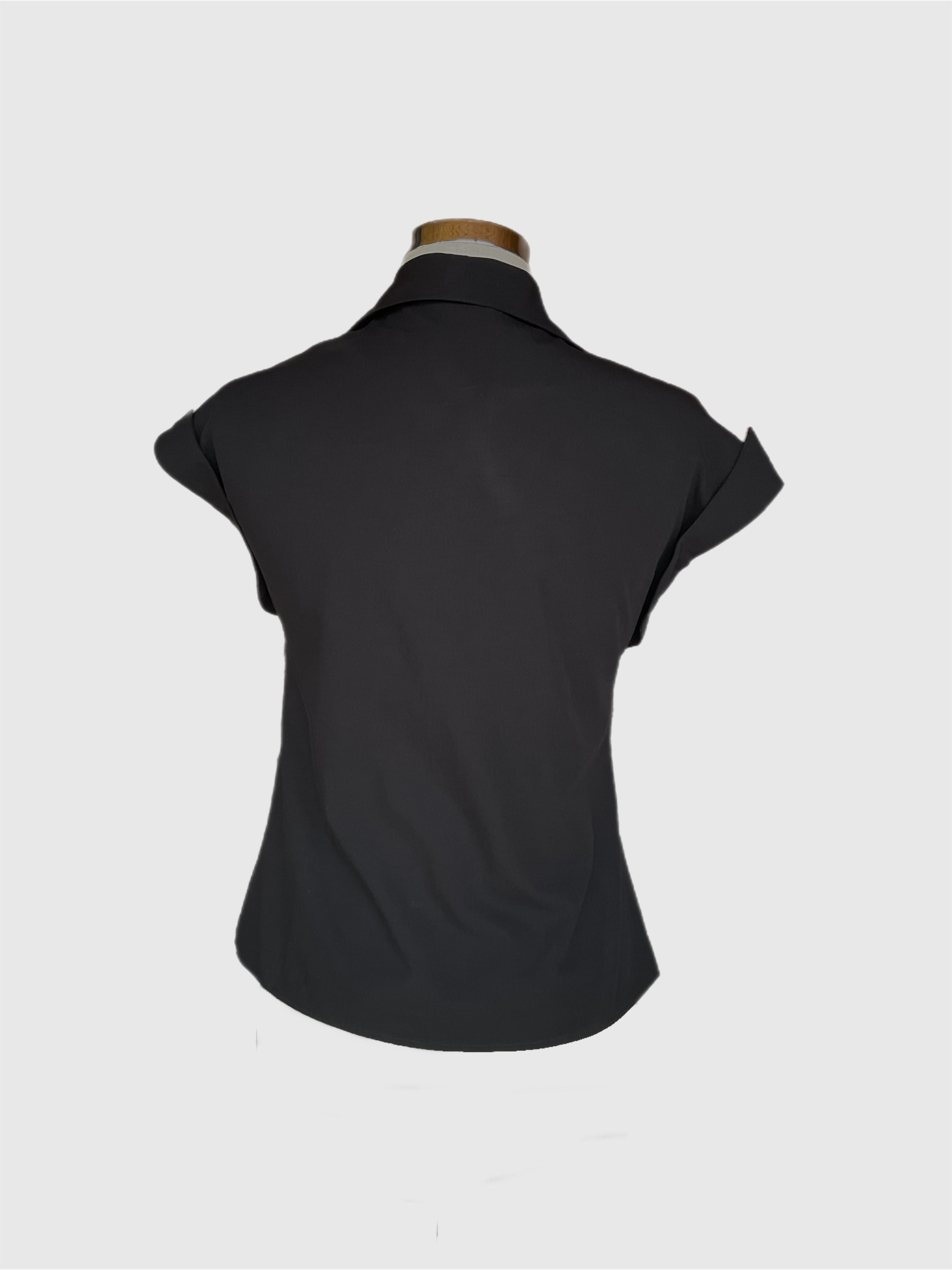 Tammy black cotton vintage style blouse with self covered buttons.