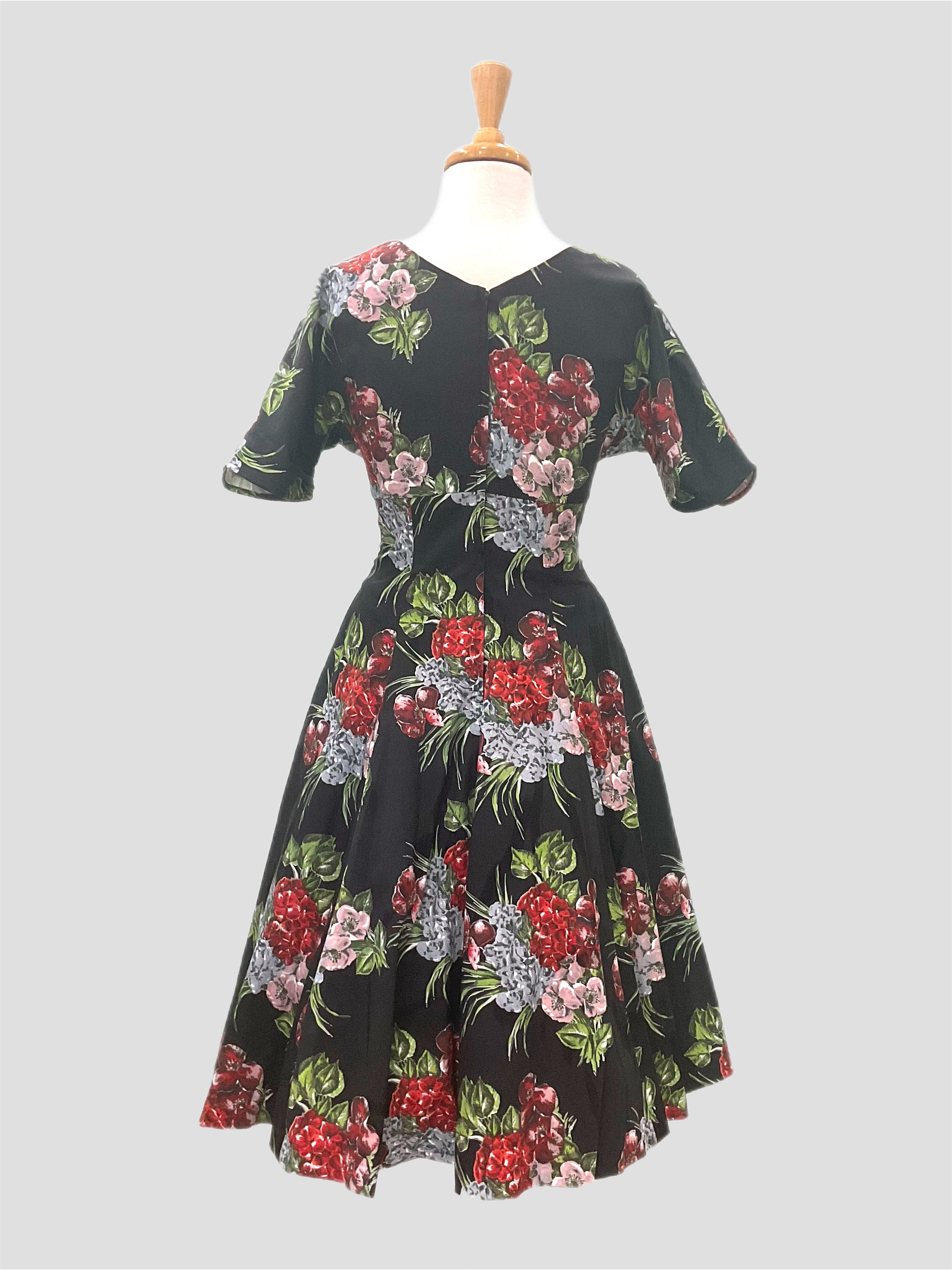 wendy Milan 1950s vintage style dress black floral cotton dress