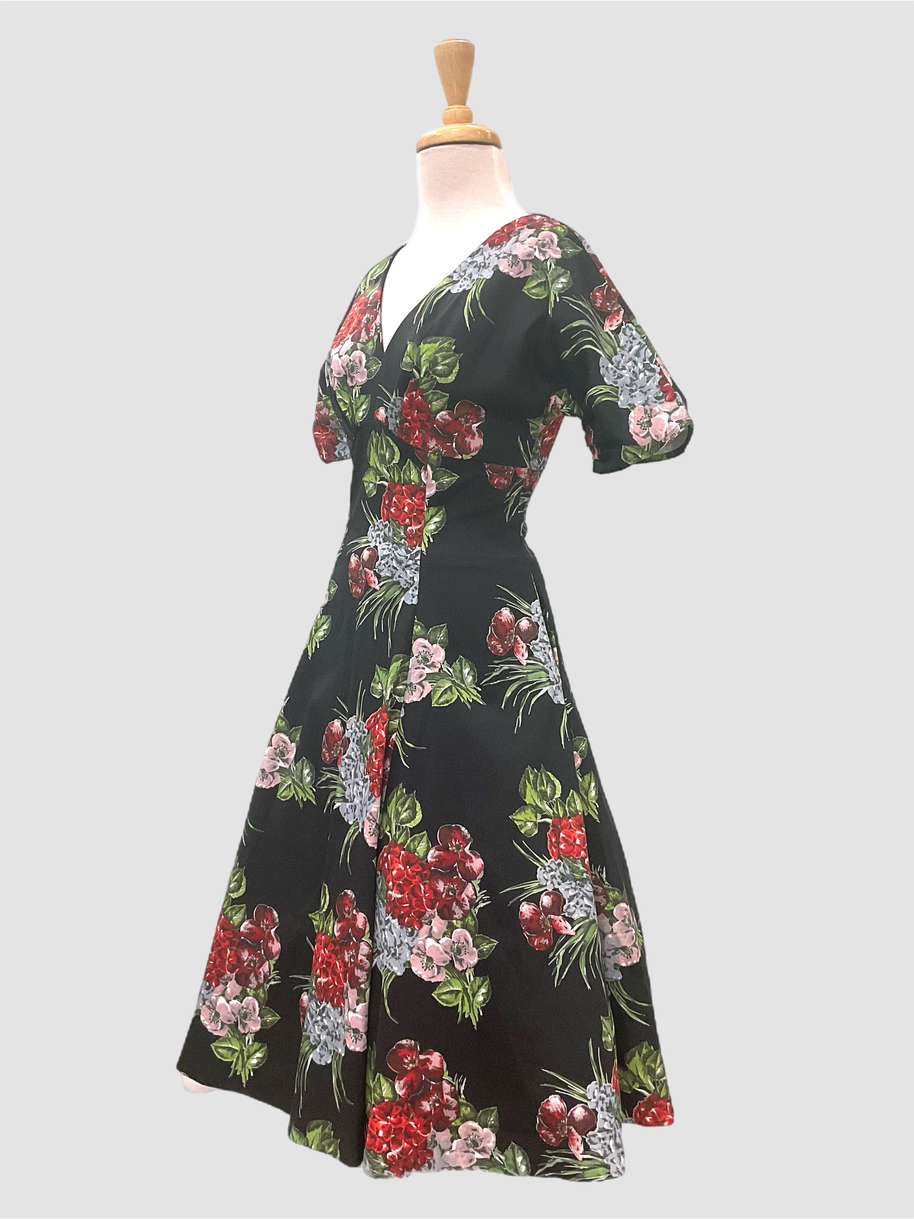 wendy Milan 1950s vintage style black floral dress