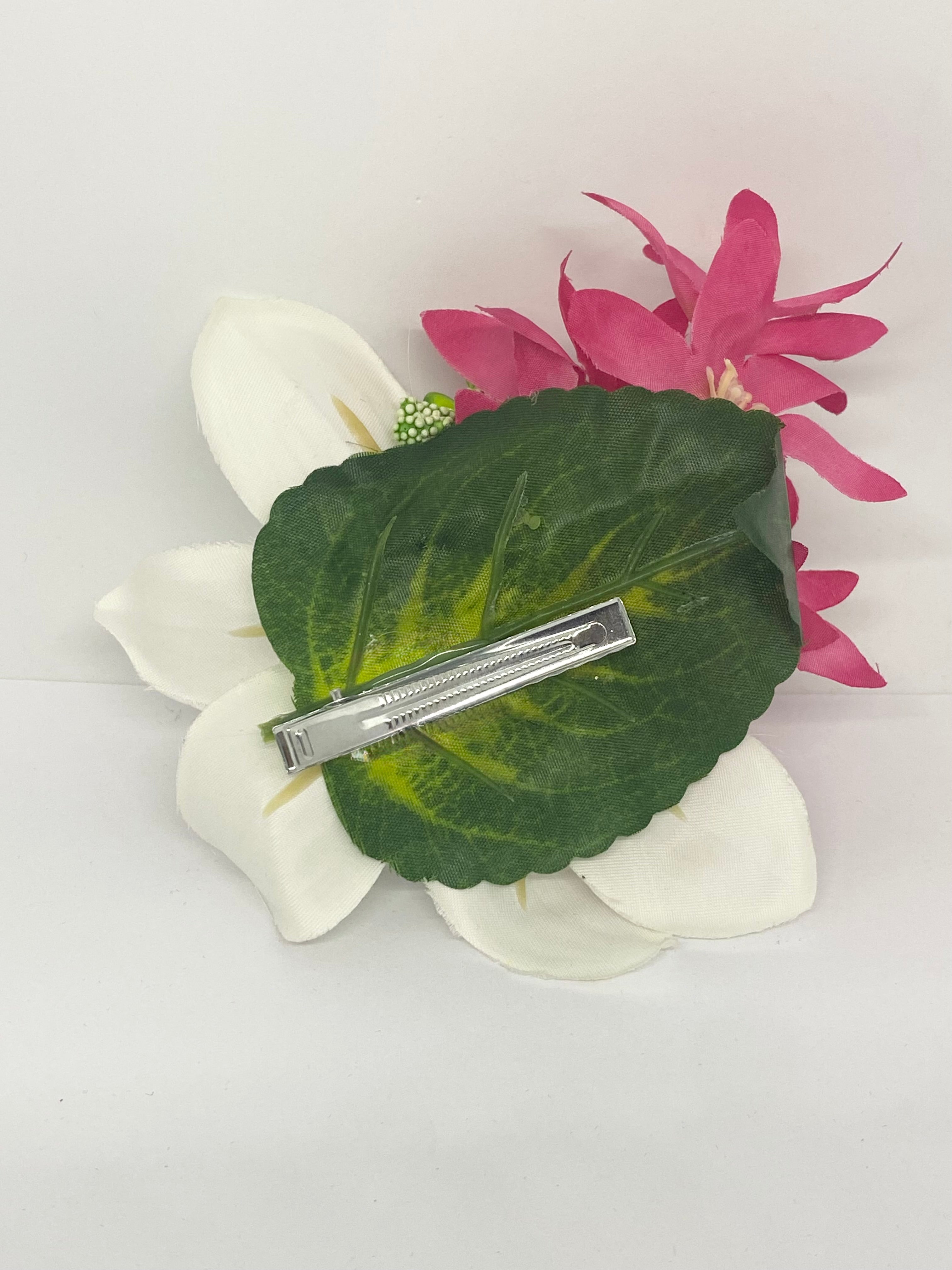 White Orchid/hot pink 1940s/1950s vintage style Hair flower A hair flower clip with white orchid and hot pink spray