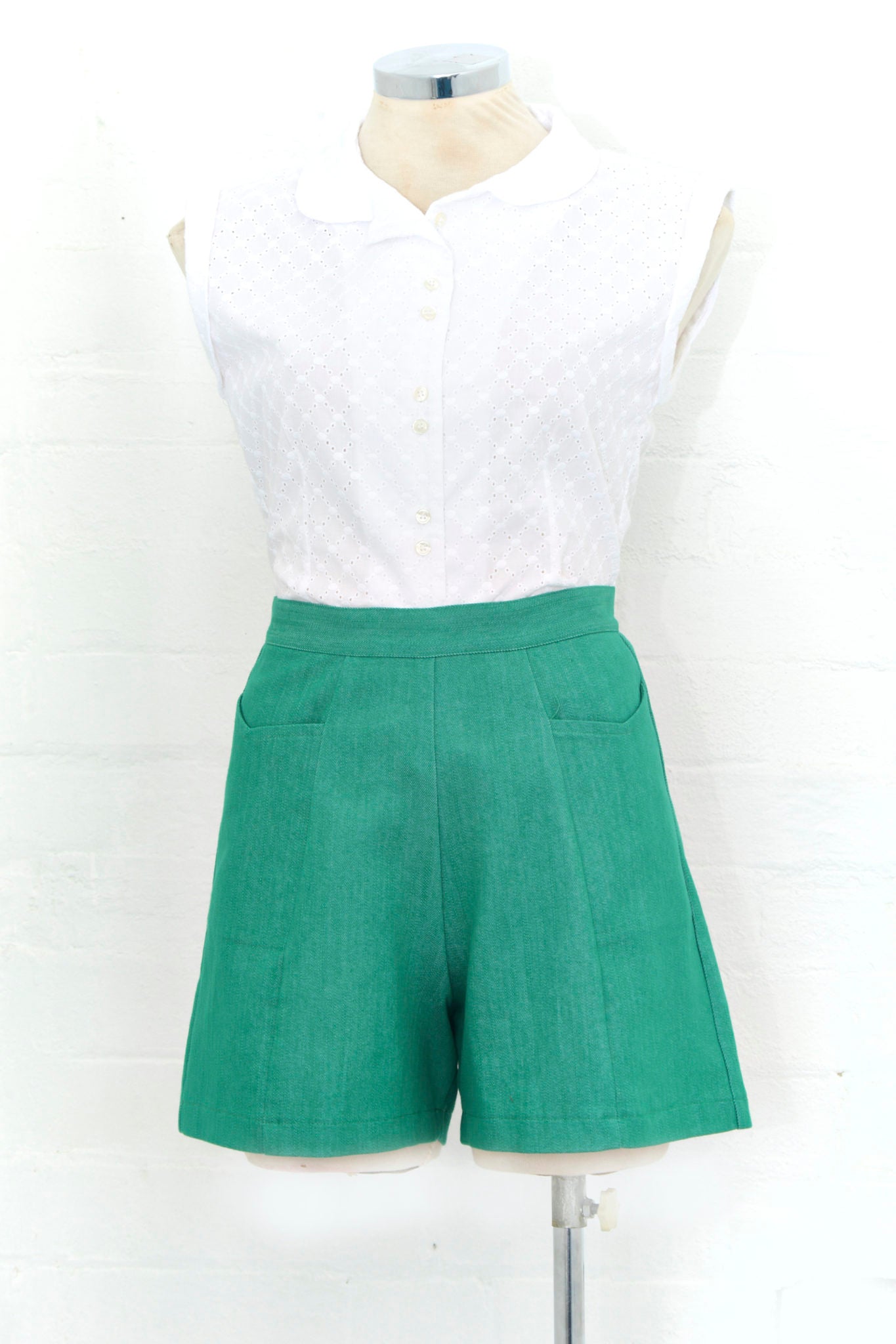 Pocket Shorts  Green Denim
