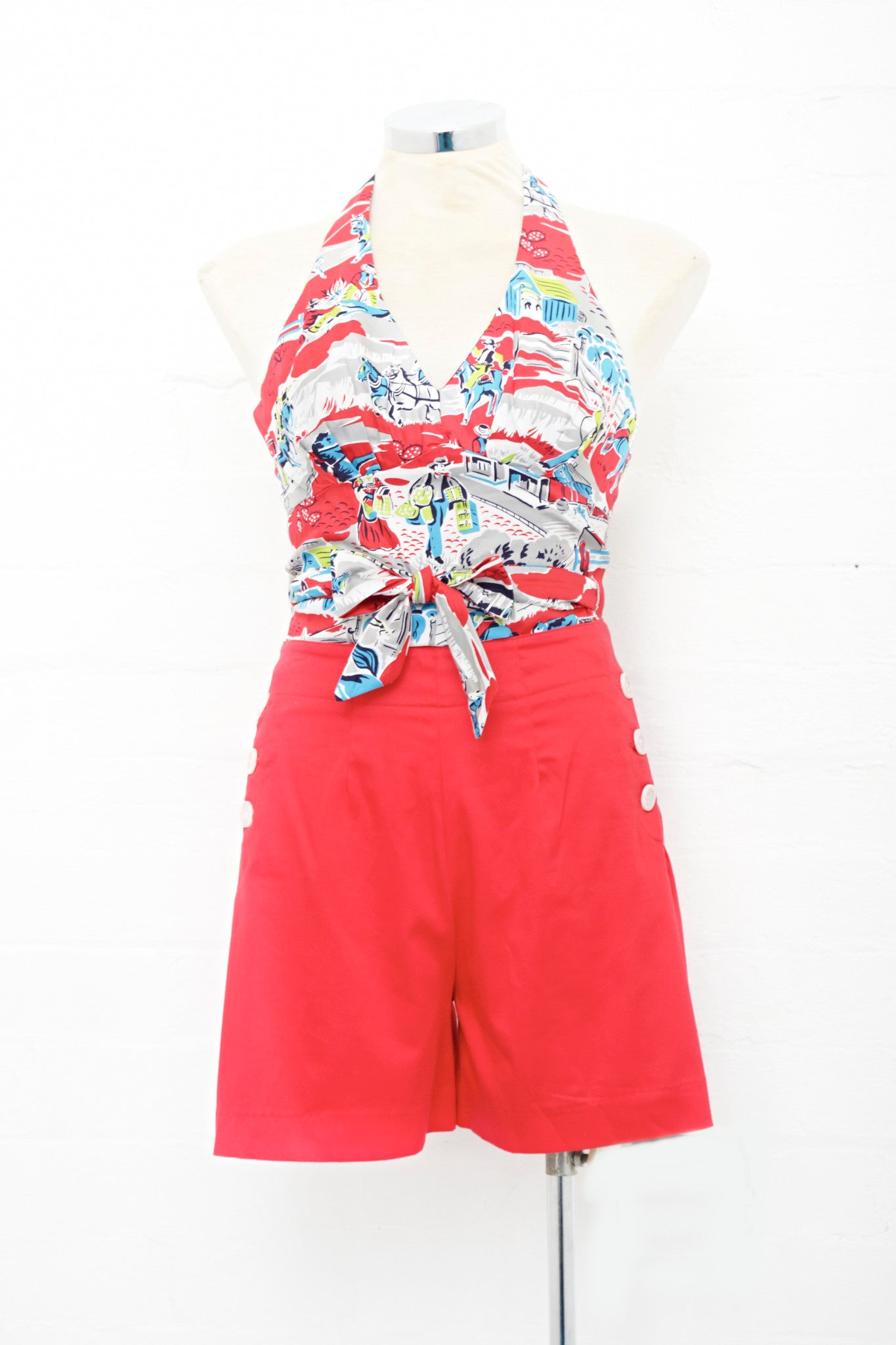 40's Button Shorts  Red