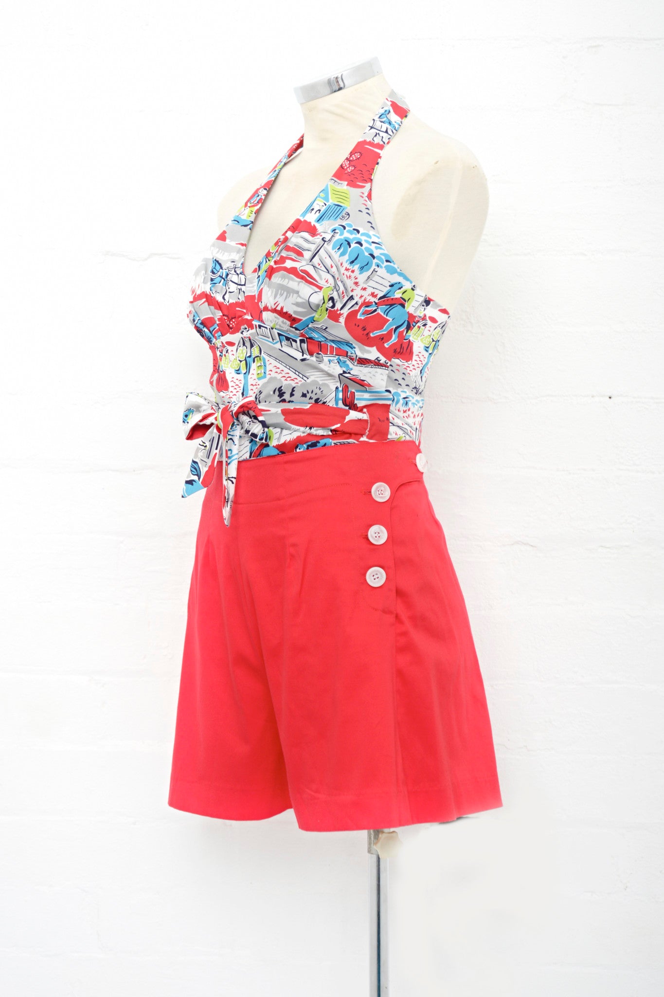 40's Button Shorts  Red