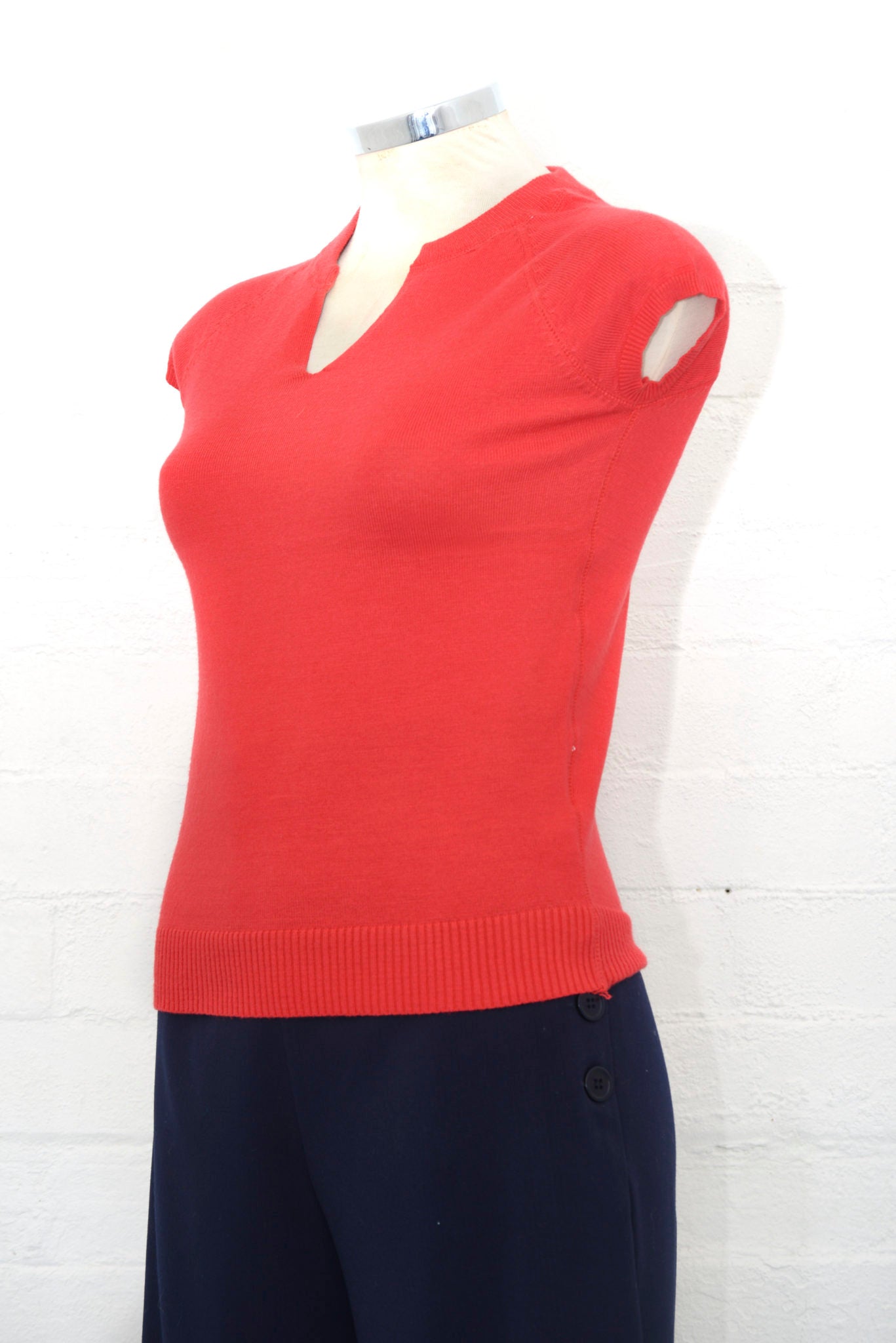 V Neck Knit Top Red Retrospec'd Clothing