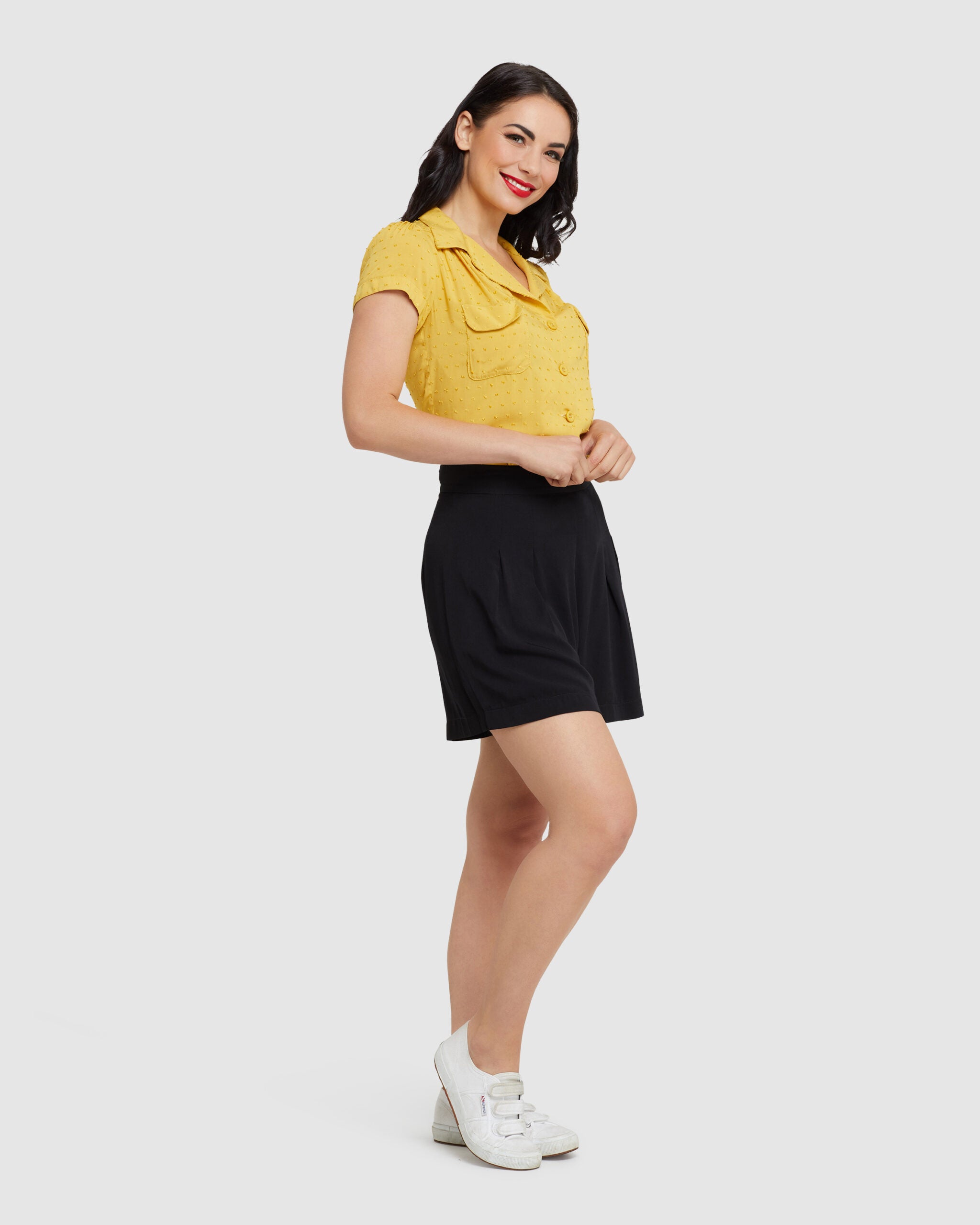 Evita Blouse Mustard Textured Rayon Retrospec'd Clothing