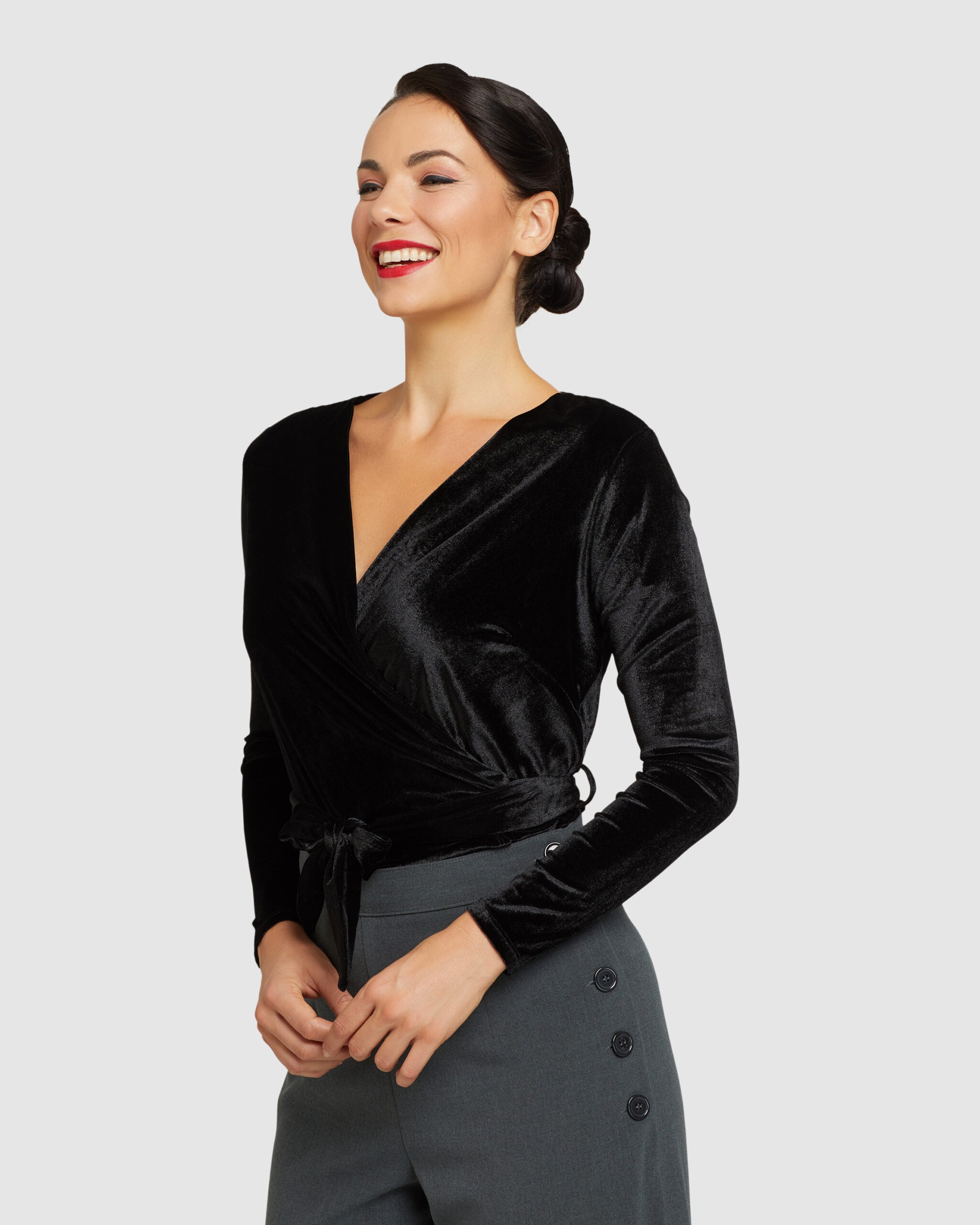 Lillian Wrap Top Black Velvet Vintage Dress Lillian Wrap Top Black Velvet Vintage Dress
