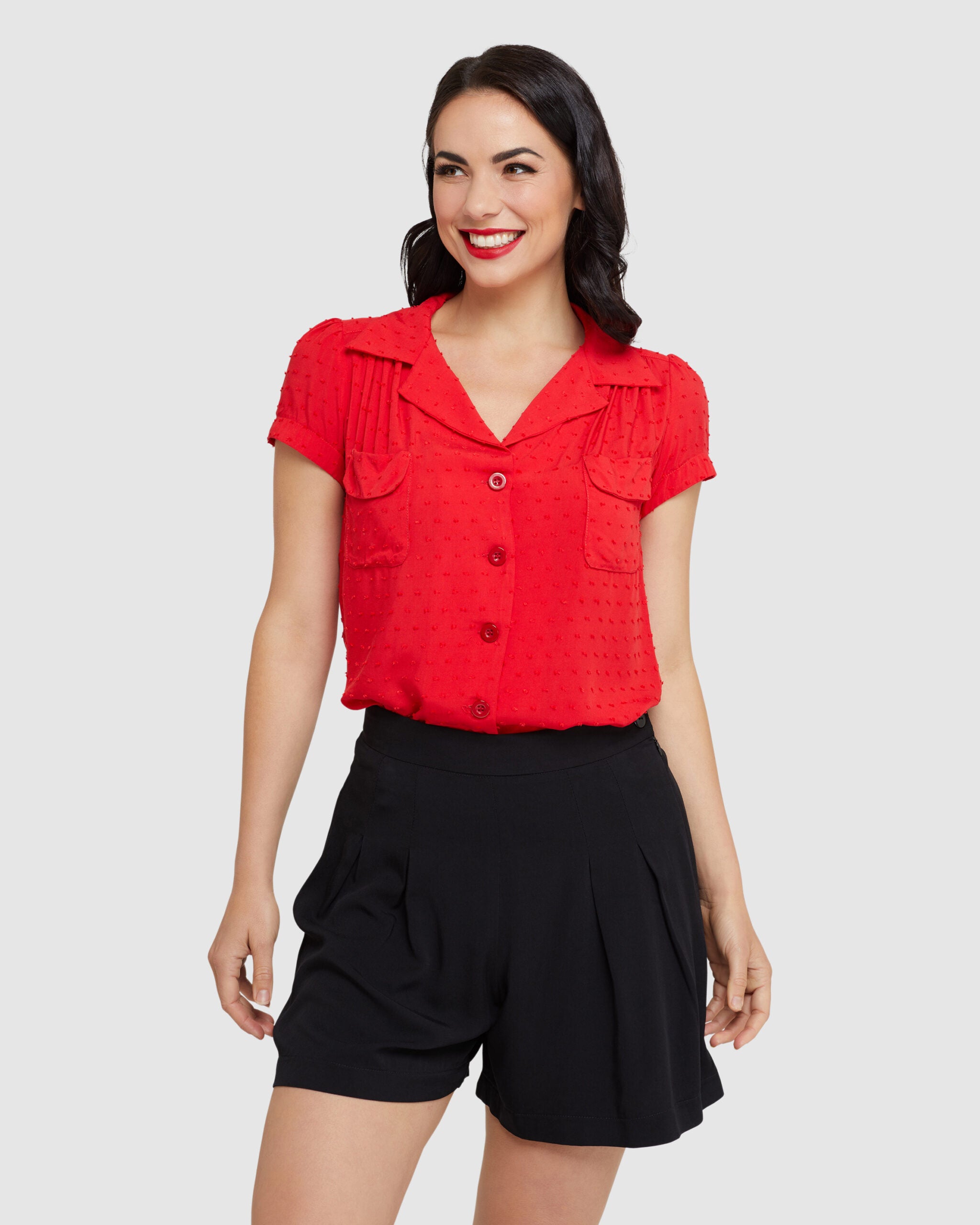 Evita Blouse Red Textured Rayon